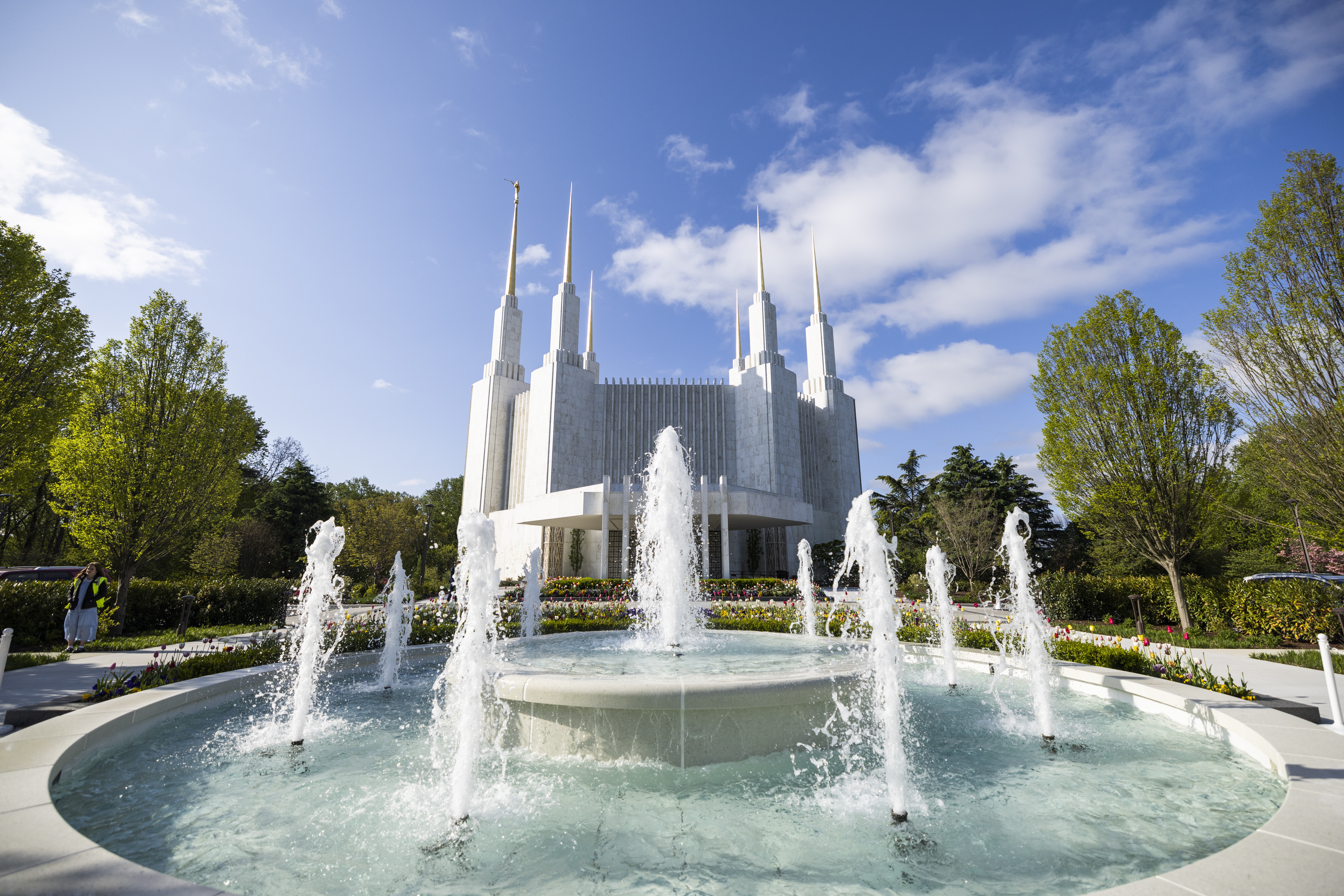 The Washington DC Temple of The Church of Jesus Christ of Latter-day Saints, during the Mormon temple's first open house in nearly 50 years in Kensington, Maryland, USA, 28 April 2022. Public visitation will last through 11 June, after which only members of the Mormon faith may enter.  EPA/JIM LO SCALZO