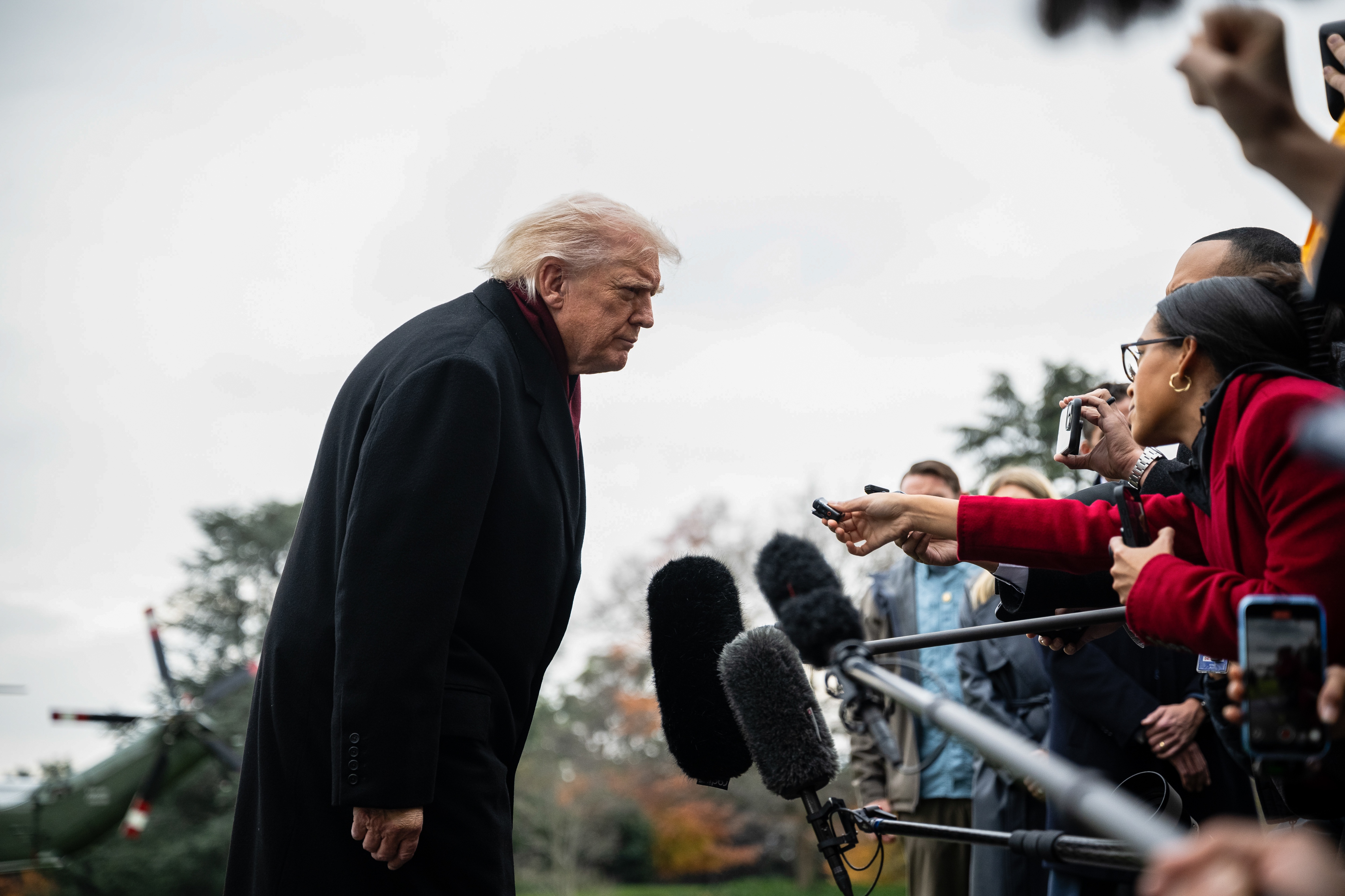 US President Donald Trump speaks to members of the media on the South Lawn of the White House before boarding Marine One in Washington, DC, on 22 November 2025.  (Photo: EPA / Graeme Sloan / Pool)