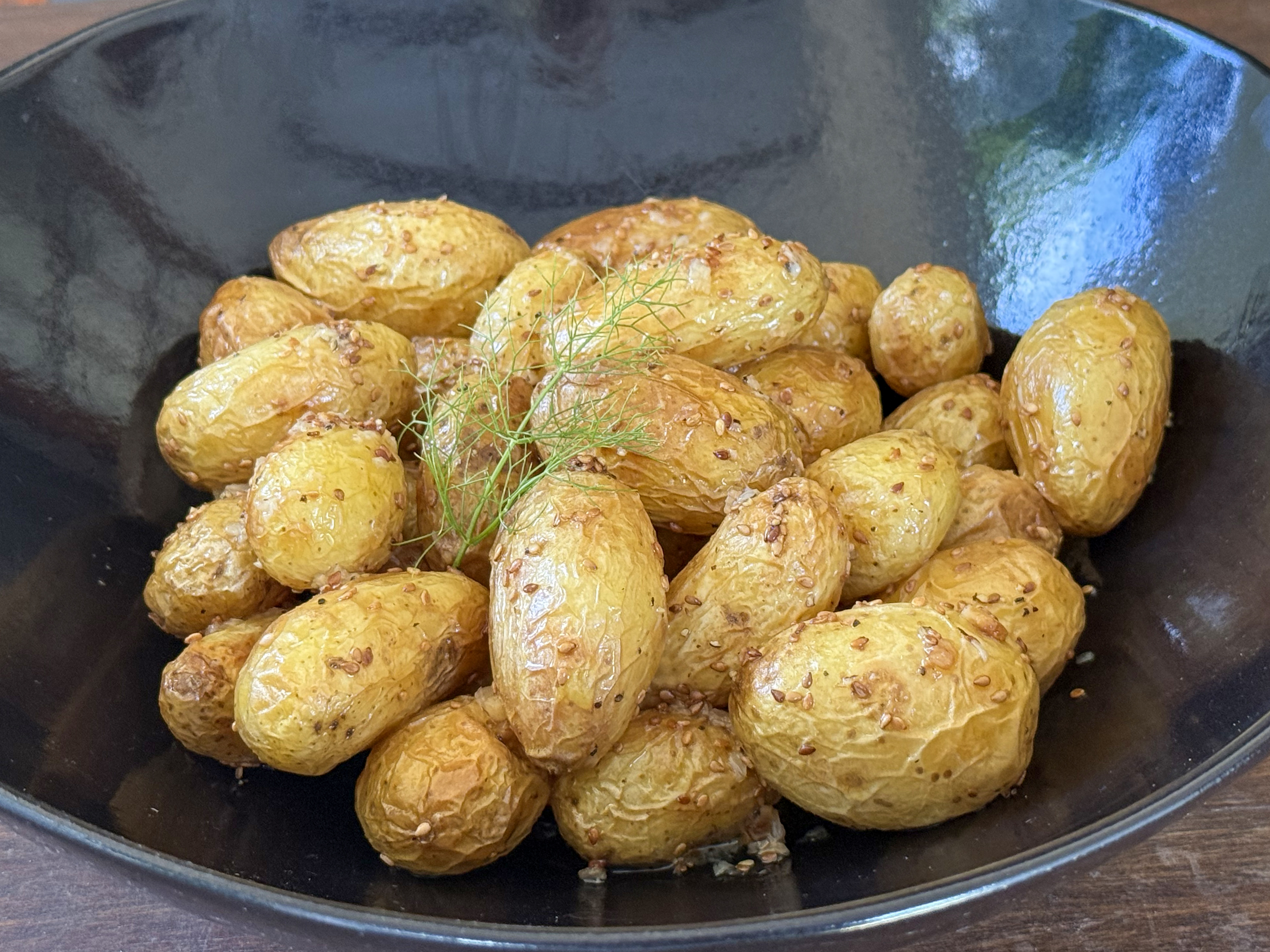 Tony Jackman’s roast baby potato and garlic salad. (Photo: Tony Jackman)