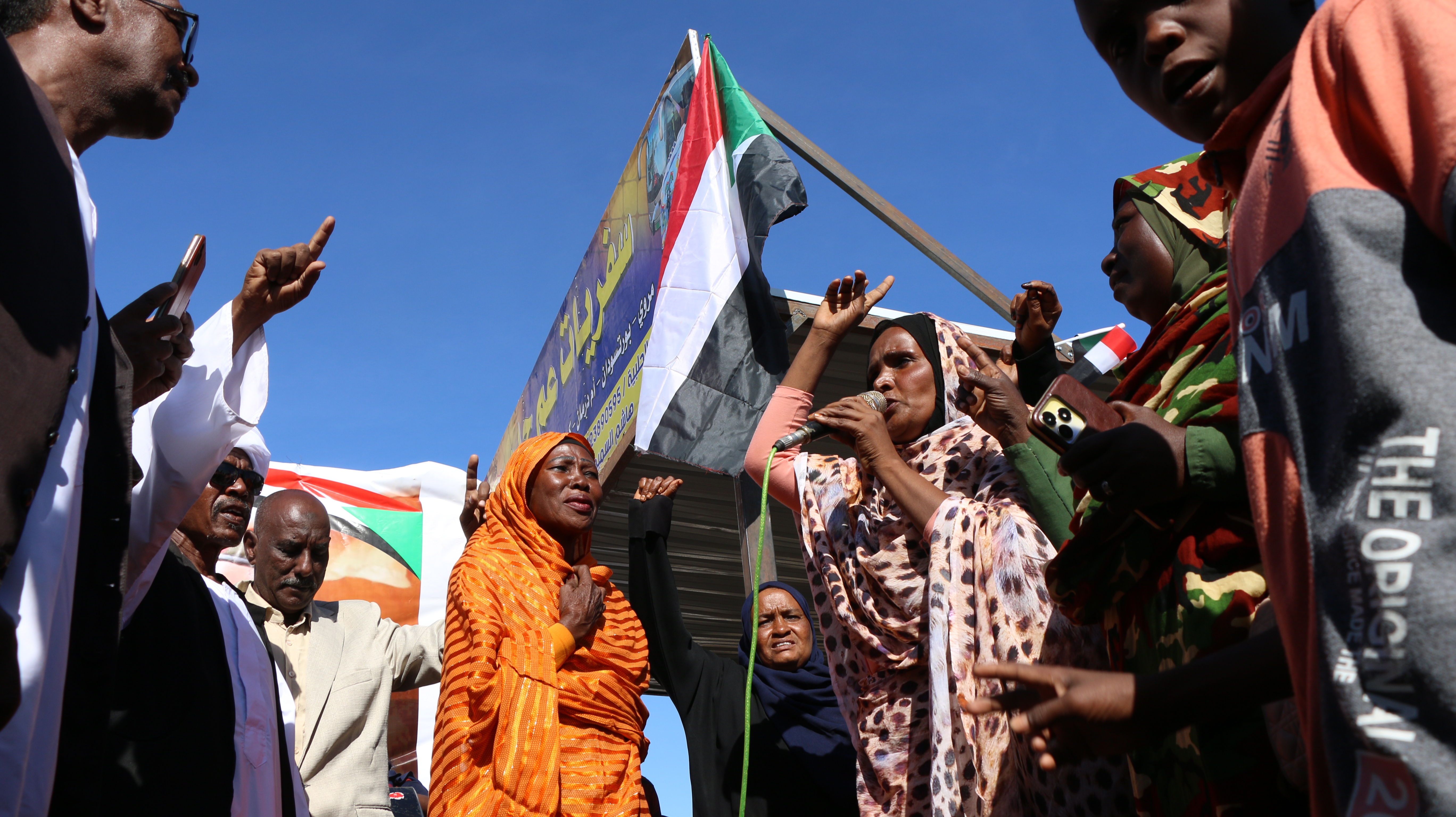 Sudanese protesters take part in a rally in support of the Sudanese Army and against the paramilitary Rapid Support Forces (RSF), in Merowe, about 330 kilometers north of Khartoum, Sudan, 13 December 2025. UN Secretary-General Antonio Guterres on 13 December condemned drone attacks that targeted the United Nations peacekeeping logistics base in Kadugli, Sudan, resulting in six fatalities and eight injuries - all members of the Bangladeshi peacekeeping contingent serving in the United Nations Interim Security Force for Abyei (UNISFA). The fighting between the Sudanese Army and Sudan's Rapid Support Forces (RSF), which erupted in April 2023, has caused the deaths of more than 150,000 people and displaced millions of others.  EPA/STRINGER