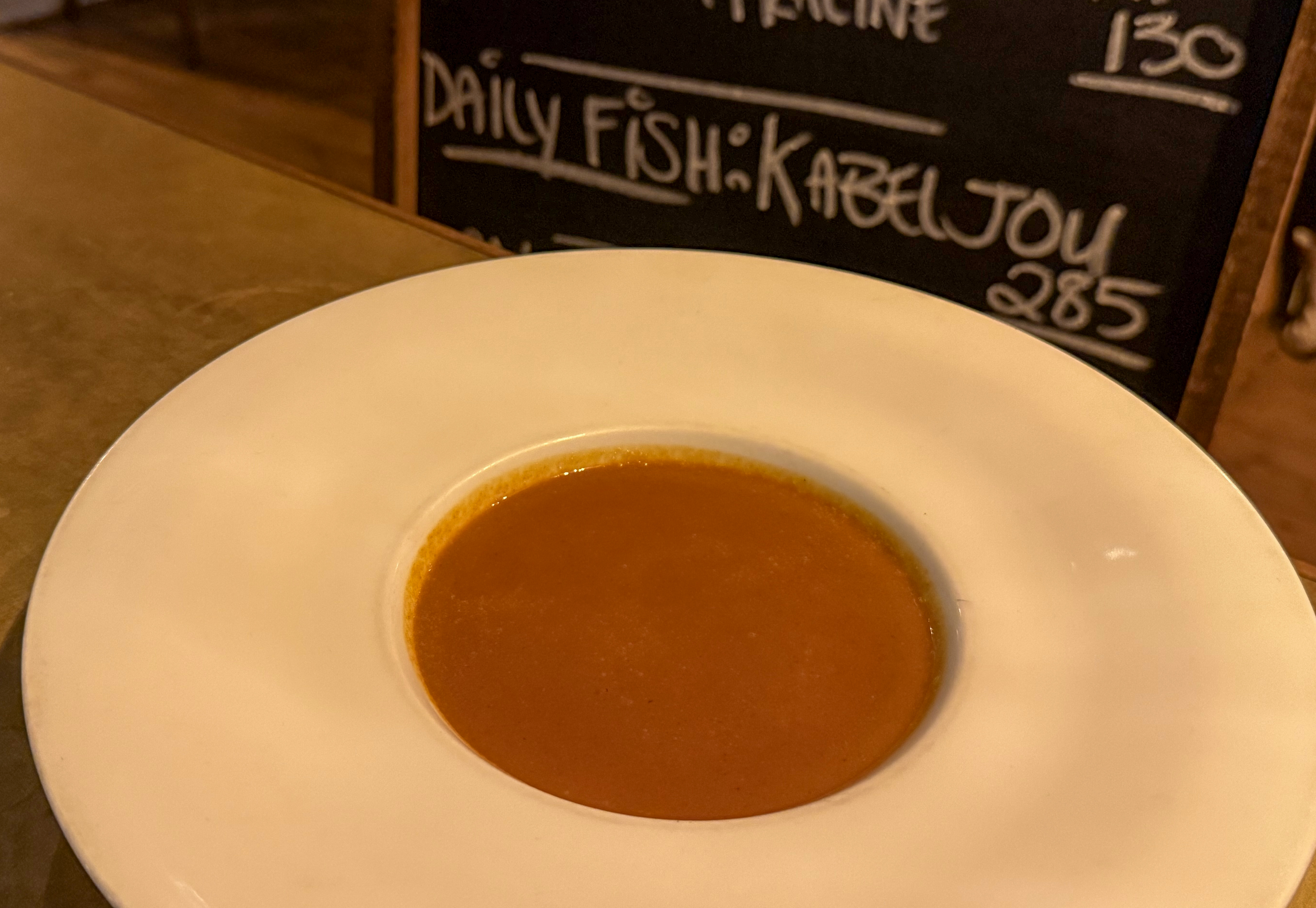 Just look at that colour. That depth comes from time and patience, and the art of an instinctive chef. I have never eaten a more delicious bisque. (Photo: Tony Jackman)
