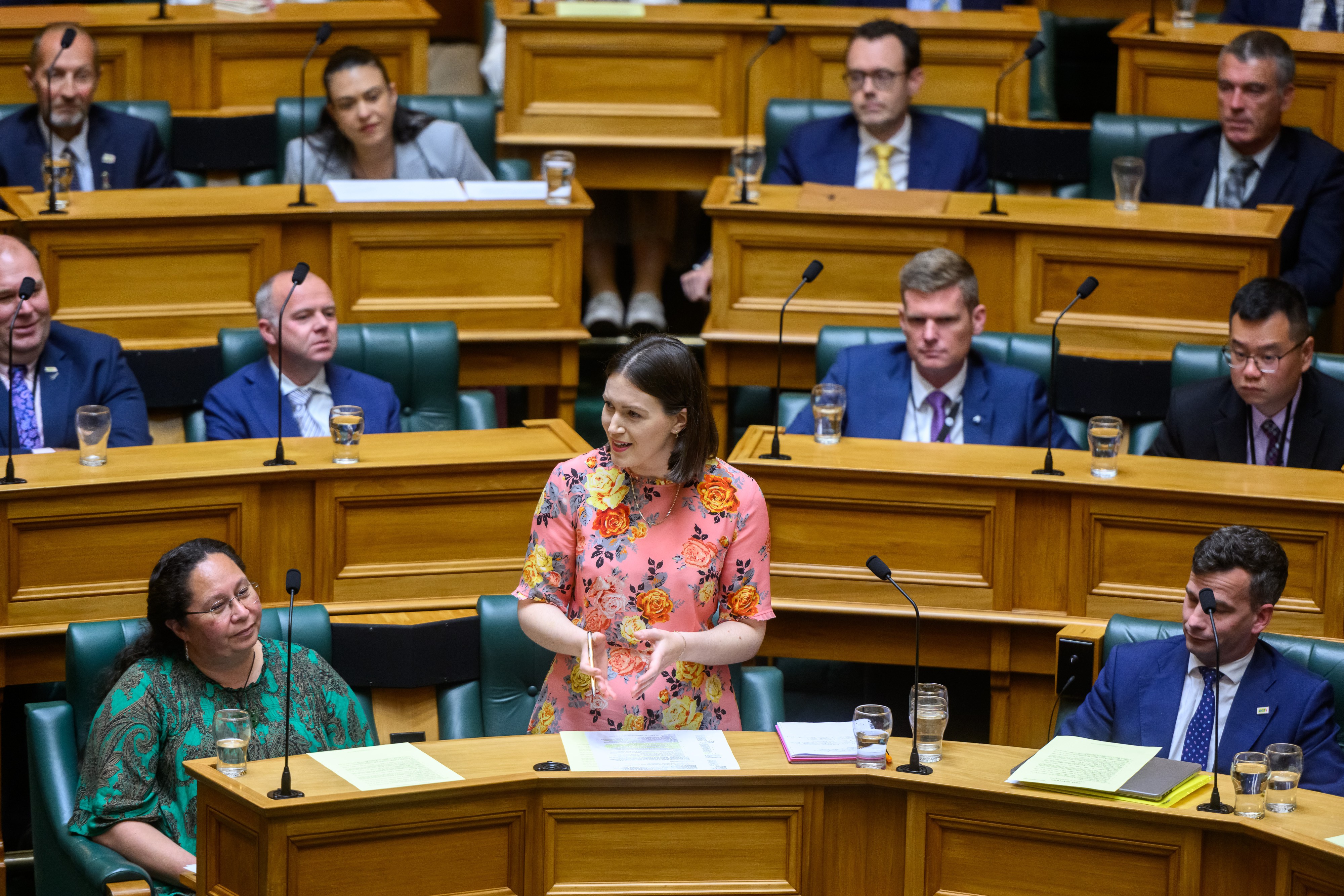 ACT Party Deputy Leader Brooke van Velden (C) speaks during question time at Parliament House in Wellington, New Zealand, 12 December 2023.  EPA/MARK COOTE AUSTRALIA AND NEW ZEALAND OUT