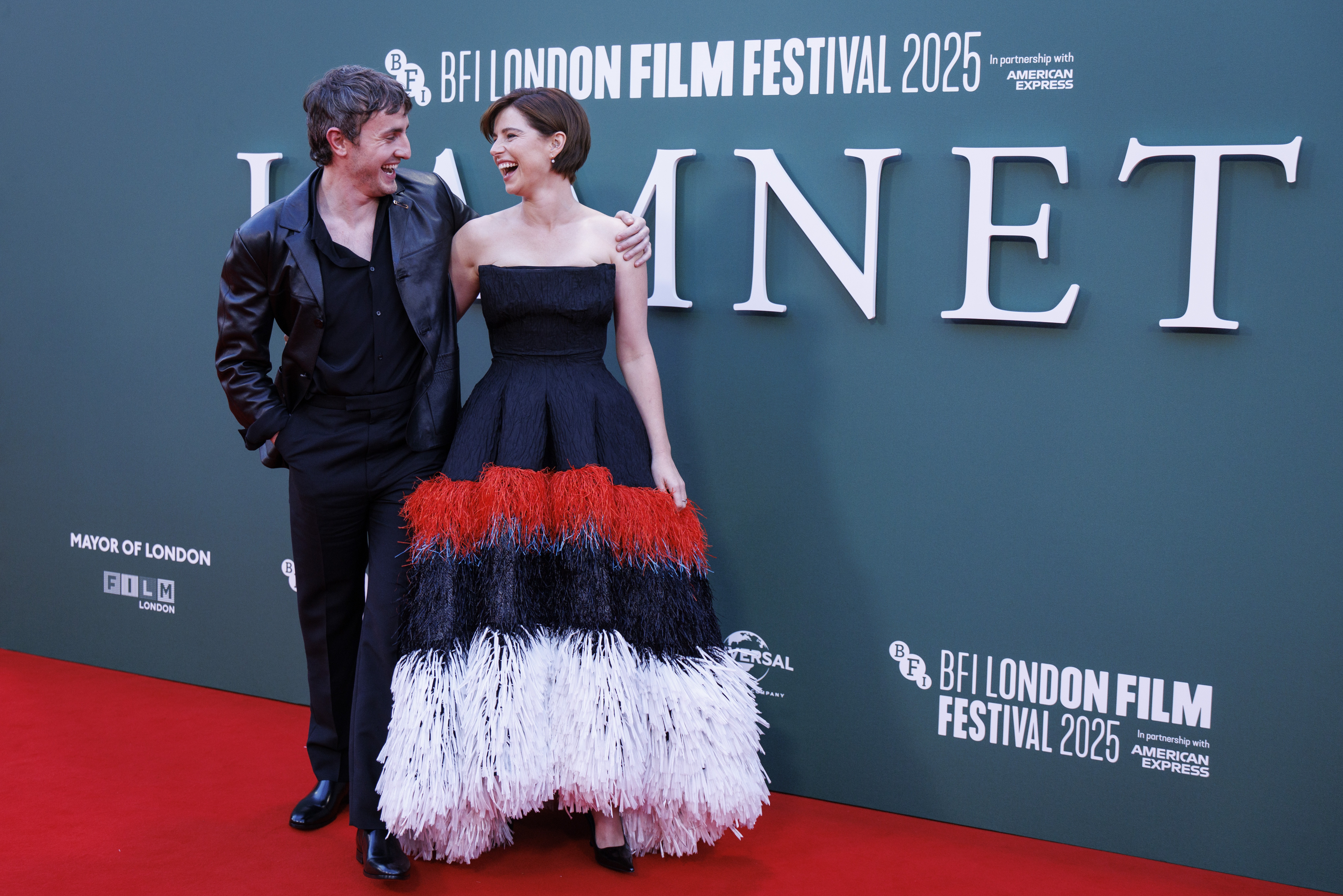 Irish actors Paul Mescal (L) and Jessie Buckley (R) attend the 'Hamnet' gala screening during the BFI London Film Festival at Royal Festival Hall in London, Britain, 11 October 2025. The 69th edition of the annual film festival runs from 08 to 19 October 2025.  EPA/TOLGA AKMEN