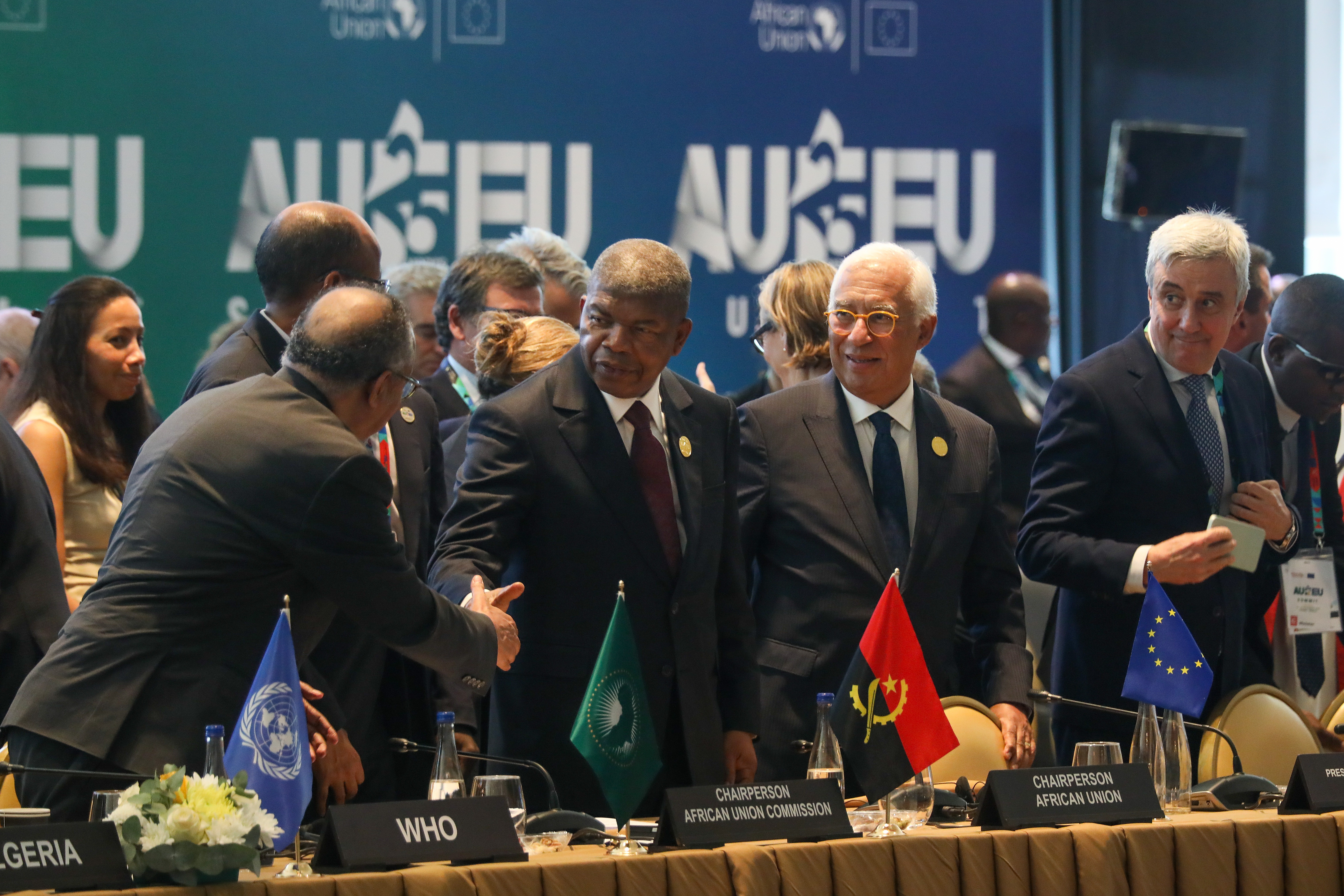 President of the European Council, Antonio Costa (2-R), and Angola President, Joao Lourenco (2-L), during the 7th European Union-African Union Summit in Luanda, Angola, 25th November 2025. The summit marks 25 years of AU?EU partnership and is convened under the theme 'Promoting Peace and Prosperity through Effective Multilateralism' as Angola holds the rotating African Union presidency.  EPA/AMPE ROGERIO