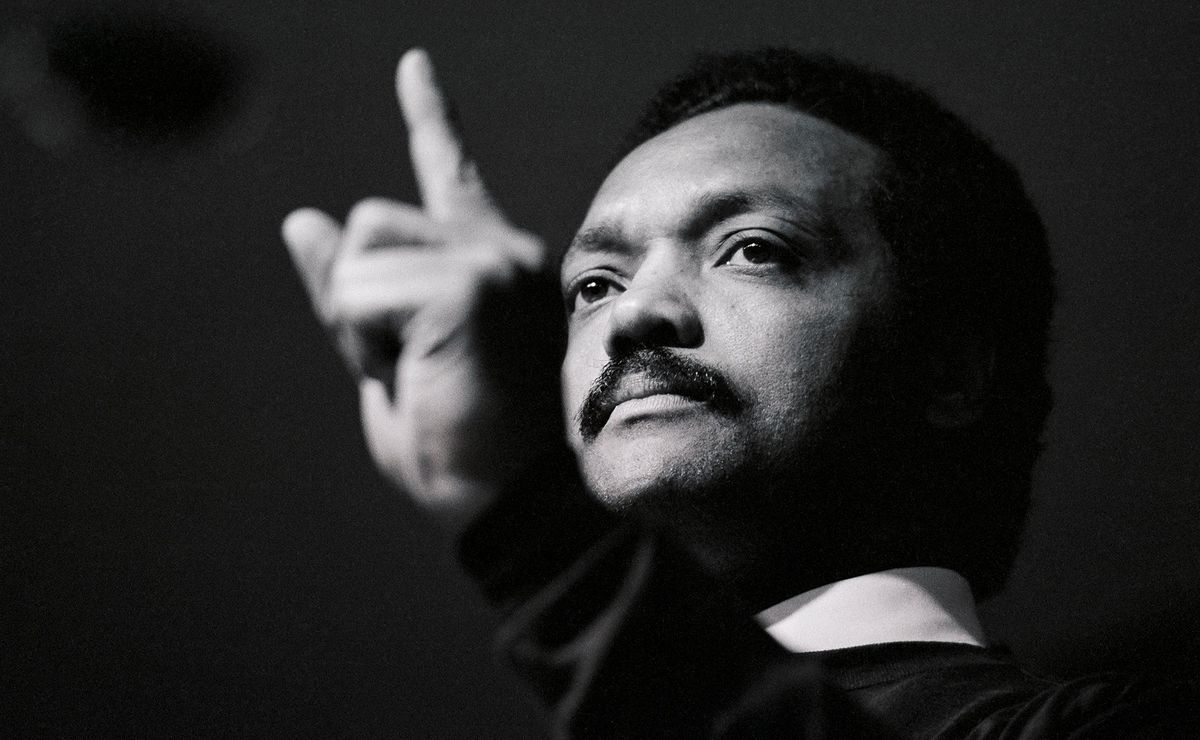 Reverend Jesse Jackson gives a speech during his Democratic presidential run in New Orleans, 1984. (Photo: Joe McNally / Getty Images).
