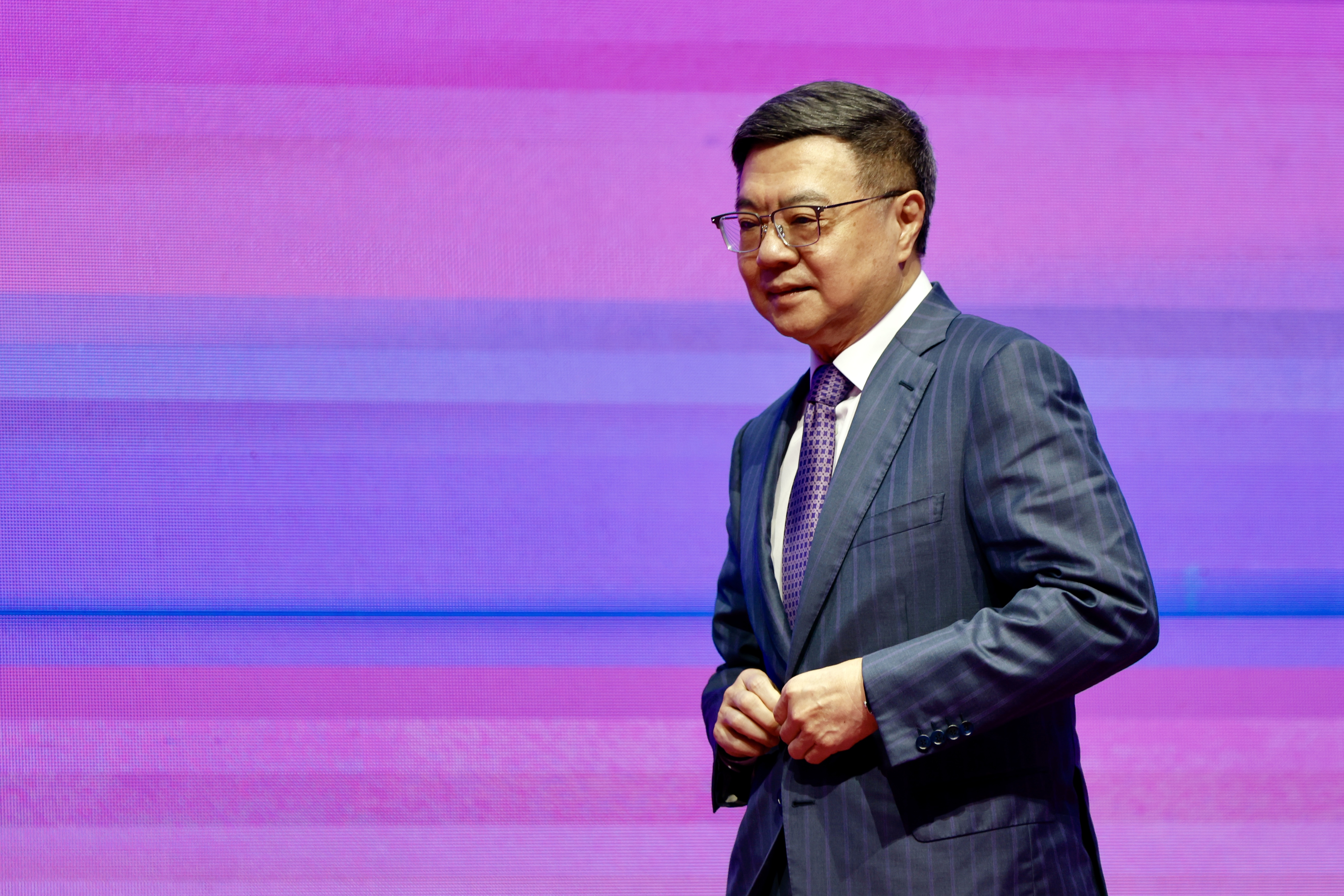 Taiwan Premier Jung-Tai Cho walks during the SEMICON Taiwan, at Nangang Exhibition Center in Taipei, Taiwan, 04 September 2024. SEMICON Taiwan is an annual event focused on the semiconductor industry, offering exhibitions and conferences. It's a key platform in Taiwan for professionals to showcase innovations, network, and discuss the latest trends and advancements in semiconductor technology.  EPA/RITCHIE B. TONGO