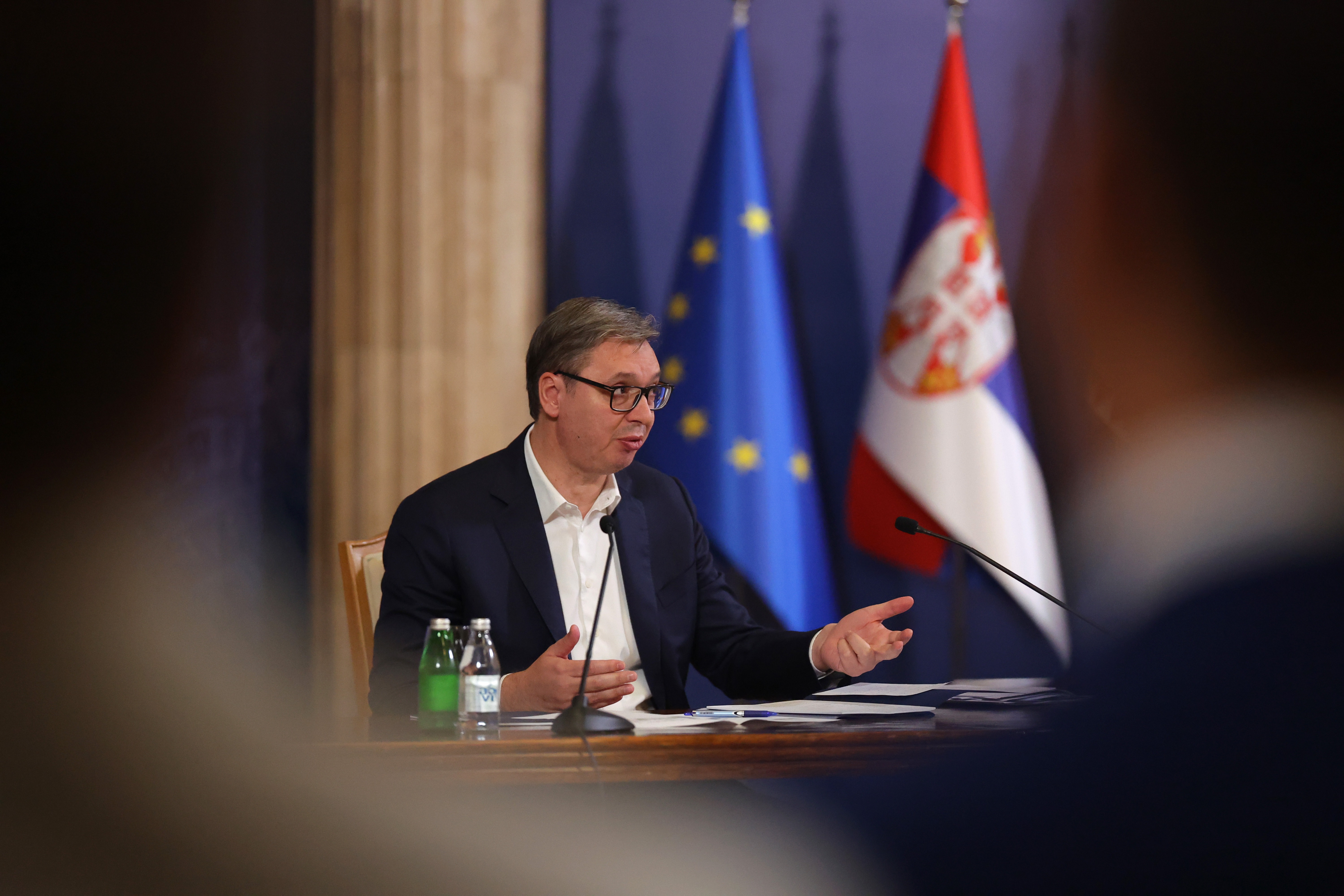 Serbian President Aleksandar Vucic attending a press conference in Belgrade, Serbia, 09 October 2025. U.S. sanctions targeting the Gazprom Neft-owned Naftna Industrija Srbije (NIS) have cut off the nation's primary crude oil supply, threatening to halt its only refinery and sparking fears of an energy crisis.  EPA/ANDREJ CUKIC