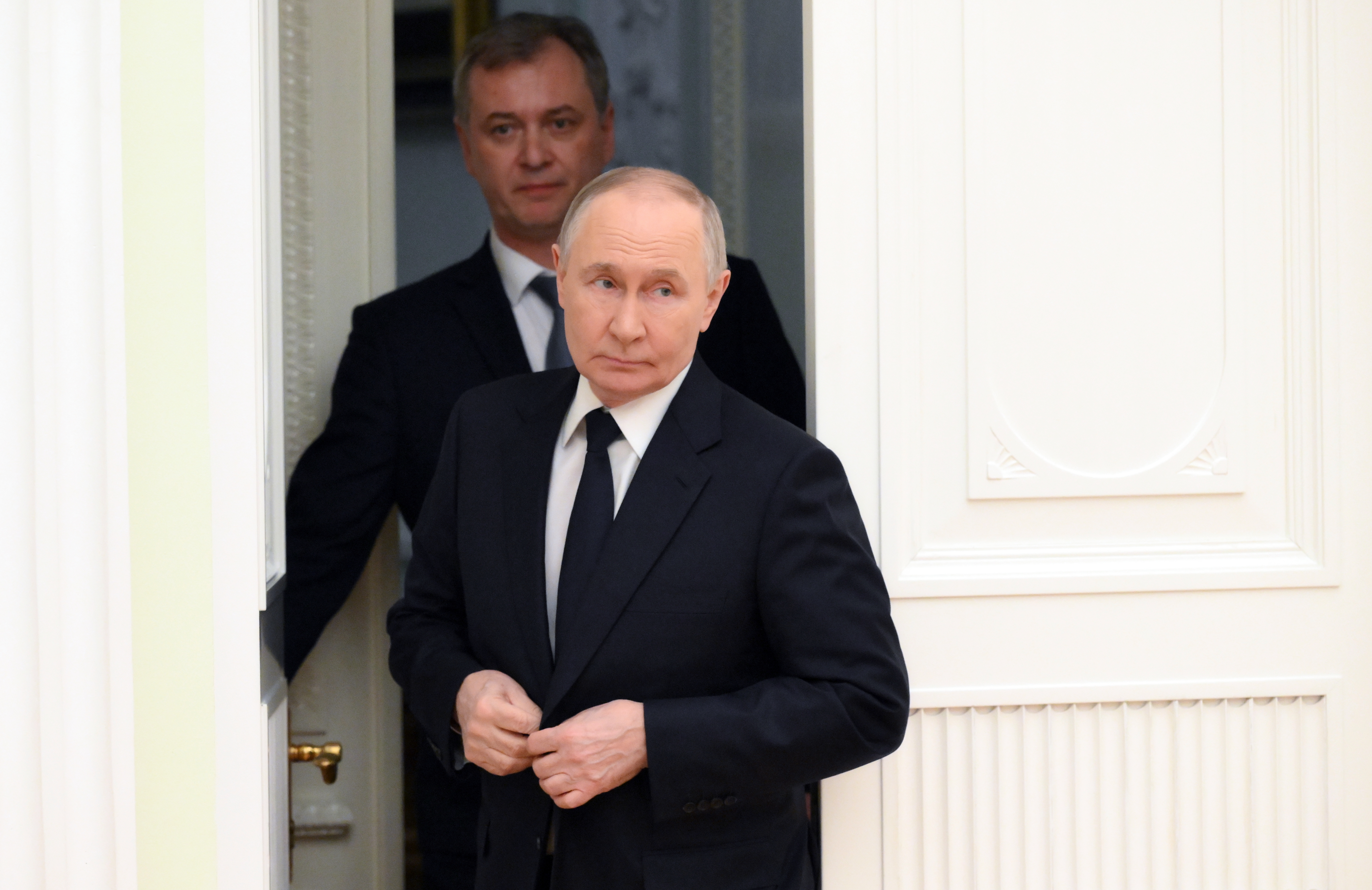 Russian President Vladimir Putin arrives to attend a meeting with Hungarian Foreign Minister Peter Szijjarto at the Kremlin in Moscow, Russia, 04 February 2026.  EPA/GRIGORY SYSOEV / SPUTNIK / KREMLIN POOL MANDATORY CREDIT