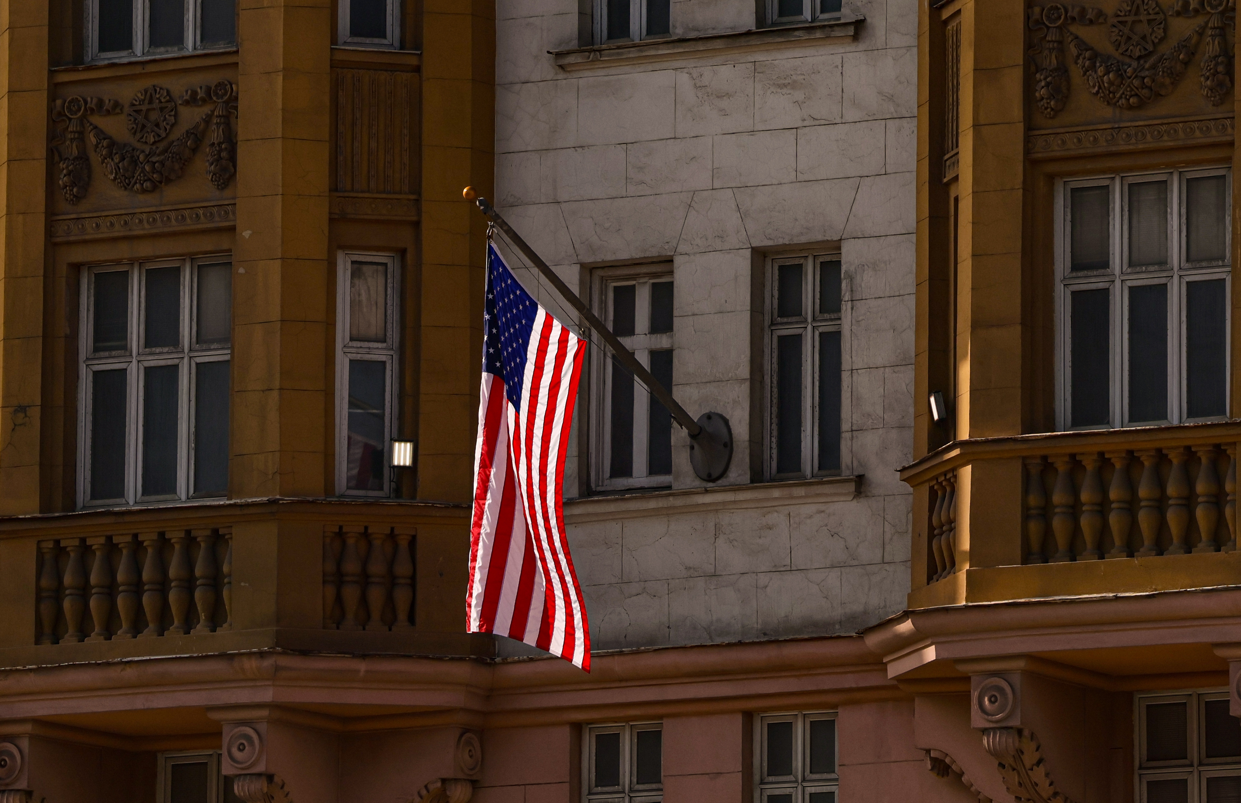 The US flag hangs on the main building of the US Embassy in Moscow, Russia, 12 March 2026. On March 11, a meeting between Russian and US delegations took place in Florida. US Presidential Envoy Steve Witkoff announced this on social media. The Russian delegation was led by Presidential Envoy Kirill Dmitriev. The US delegation included Witkoff; the US president's son-in-law Jared Kushner; and White House Senior Advisor Josh Gruenbaum. Dmitriev reported that Russia and the US are discussing the possibility of easing restrictions on Russian oil supplies.  EPA/SERGEI ILNITSKY