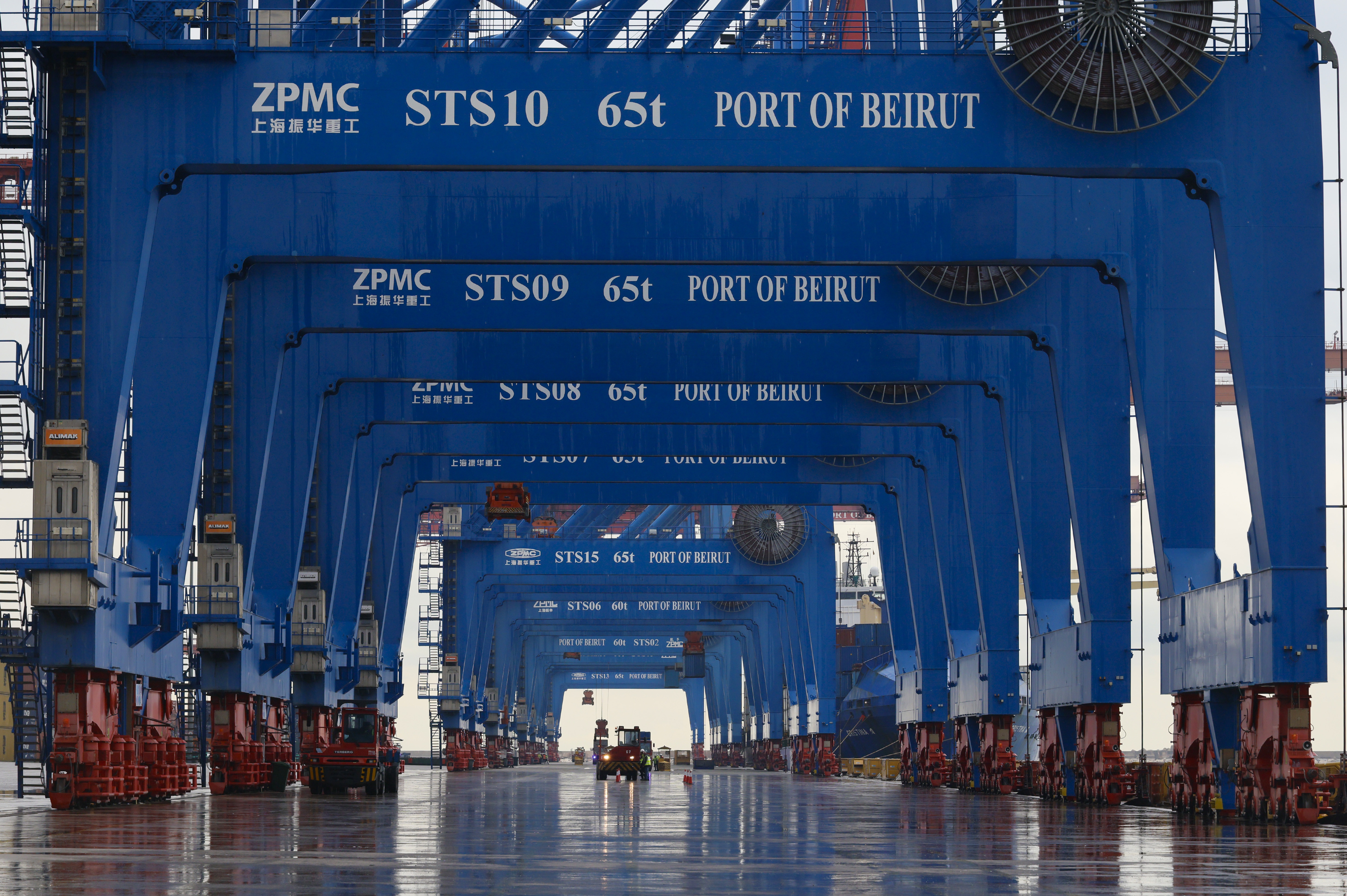  Cranes are seen at the Beirut Port, in Beirut, Lebanon, 26 March 2026. Egypt dispatched around 1,000 tons of relief material to Lebanon aboard a ship that arrived in Beirut on 26 March, including medicines and medical supplies to support the health sector, along with food provisions for shelters, logistical support equipment, and personal hygiene kits for displaced families.  EPA/WAEL HAMZEH