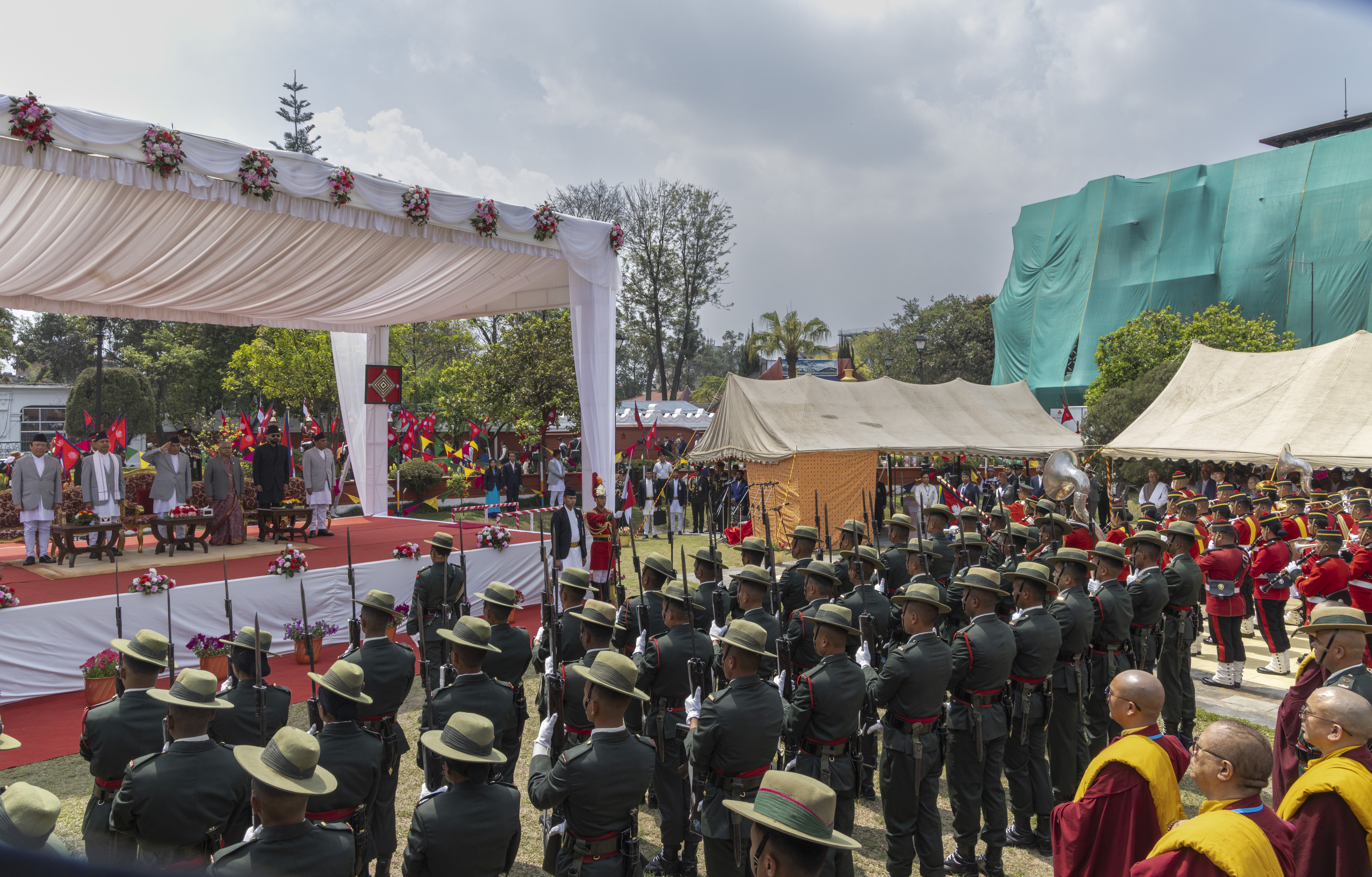 Nepalese Hindu Brahmins and Buddhist monks chant mantras during the oath-taking ceremony of newly elected Prime Minister of Nepal Balendra Shah at the presidential office in Kathmandu, Nepal, 27 March 2026. The former mayor and senior leader of the Rastriya Swatantra Party (RSP), popularly known as Balen Shah, became Prime Minister of Nepal after his party secured a landslide victory in the snap parliamentary election held on 05 March 2026.  EPA/NARENDRA SHRESTHA