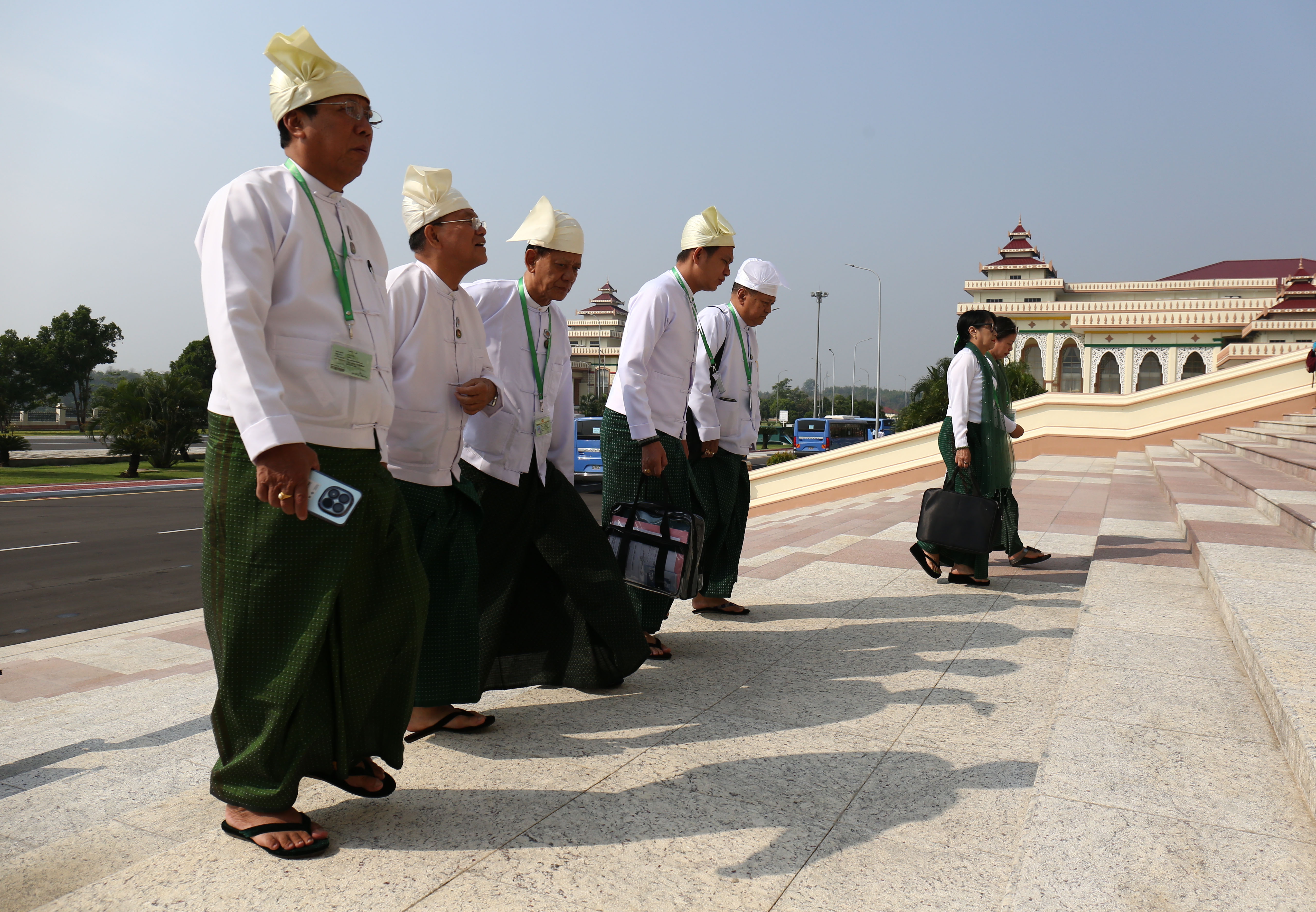Members of the parliament arrive at the Union Parliament for the Myanmar presidential swearing-in ceremony in Naypyitaw, Myanmar, 10 April 2026. Min Aung Hlaing secured a parliamentary vote on 03 April 2026 to take over as the country?s president, five years after he ousted Aung San Suu Kyi?s elected government in 2021.  EPA/KO THURA
