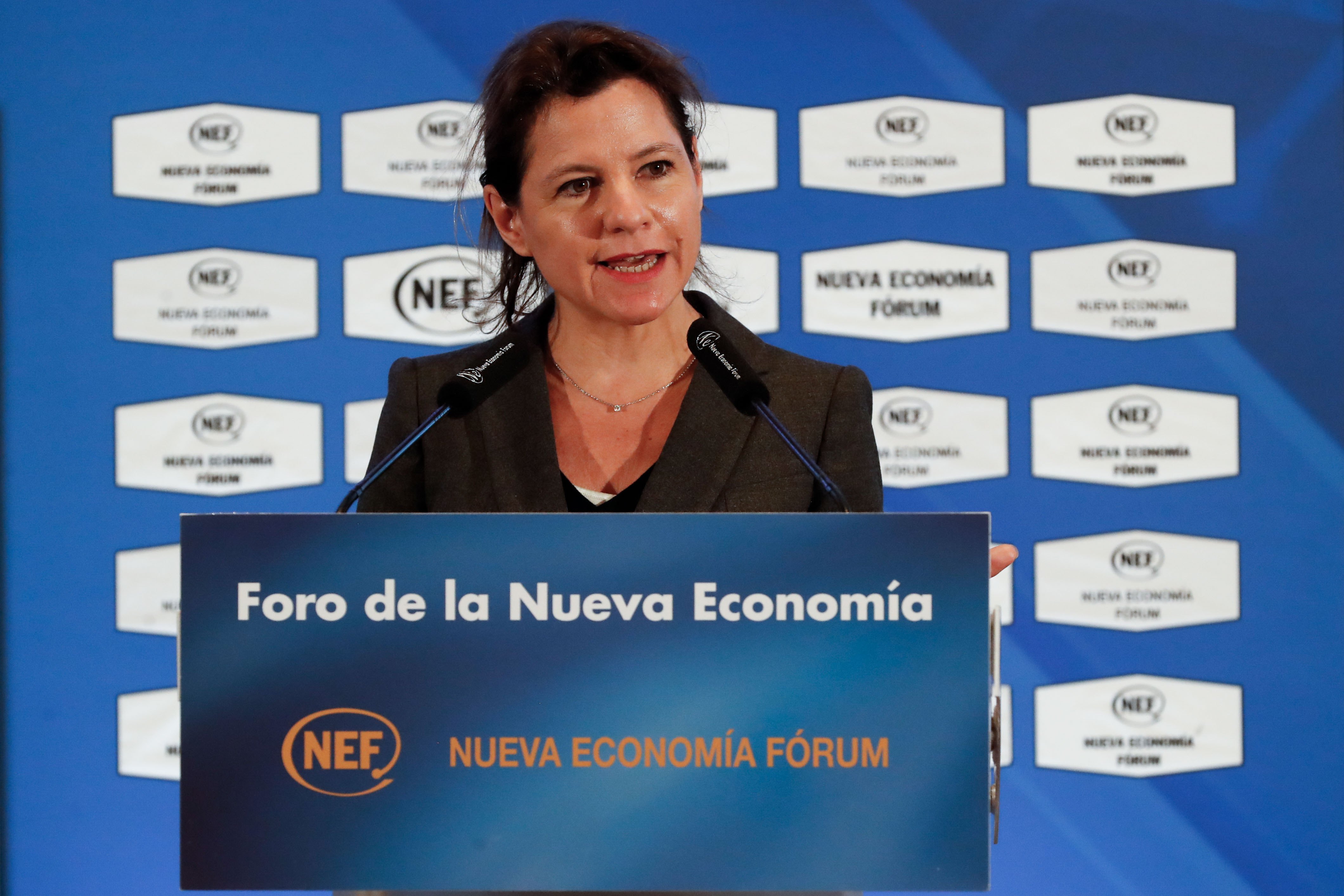 Catherine MacGregor, CEO of French energy company Engie, addresses a breakfast briefing in Madrid, Spain, 18 January 2023.  EPA/J.P.GANDUL