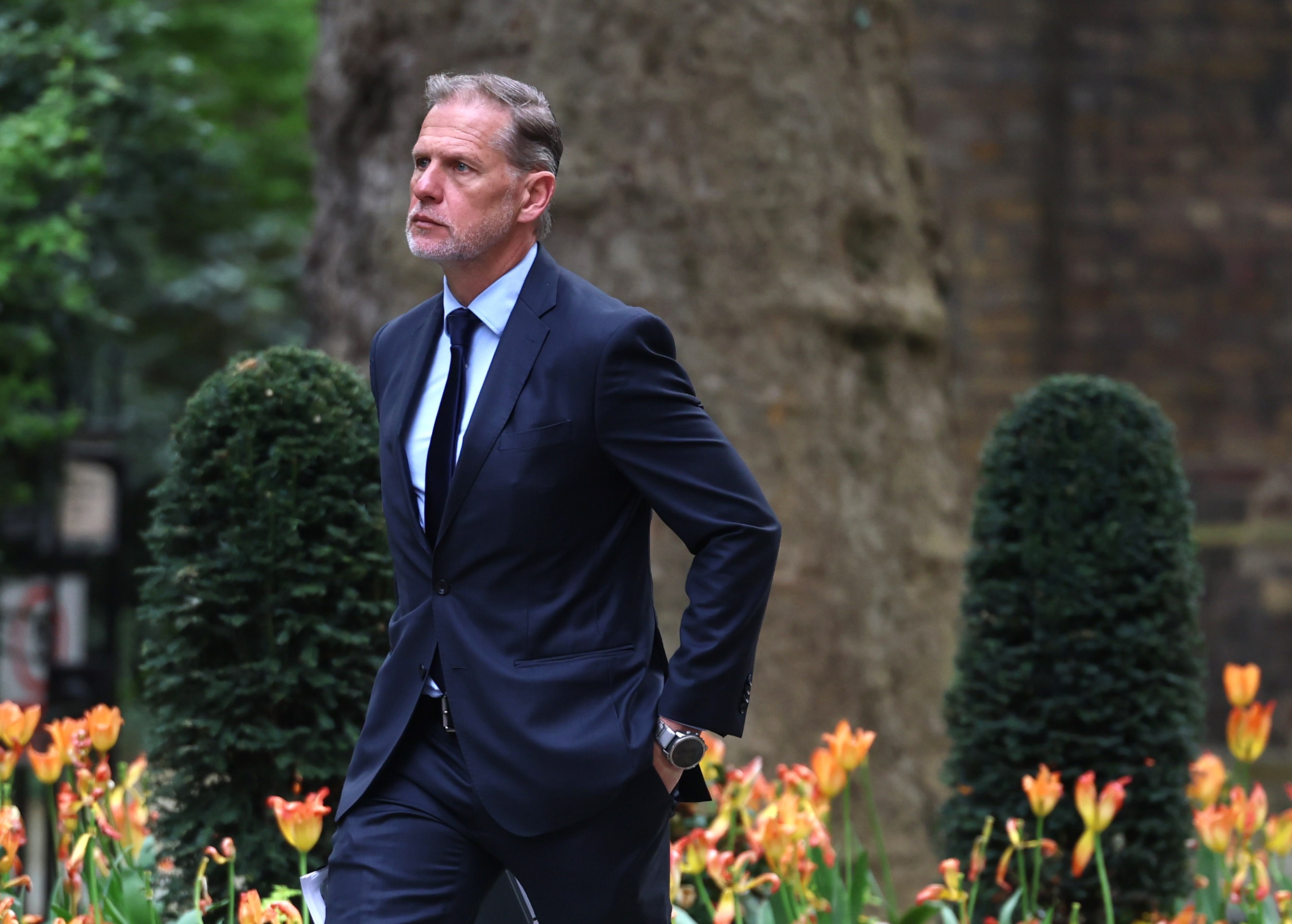 Markus Reinisch, VP Public Policy Europe at Meta arrives to meet Britain's Prime Minister Keir Starmer at10 Downing Street in London, Britain, 16 April 2026. The UK leader is hosting a social media industry leaders to discuss child safety online.  EPA/NEIL HALL