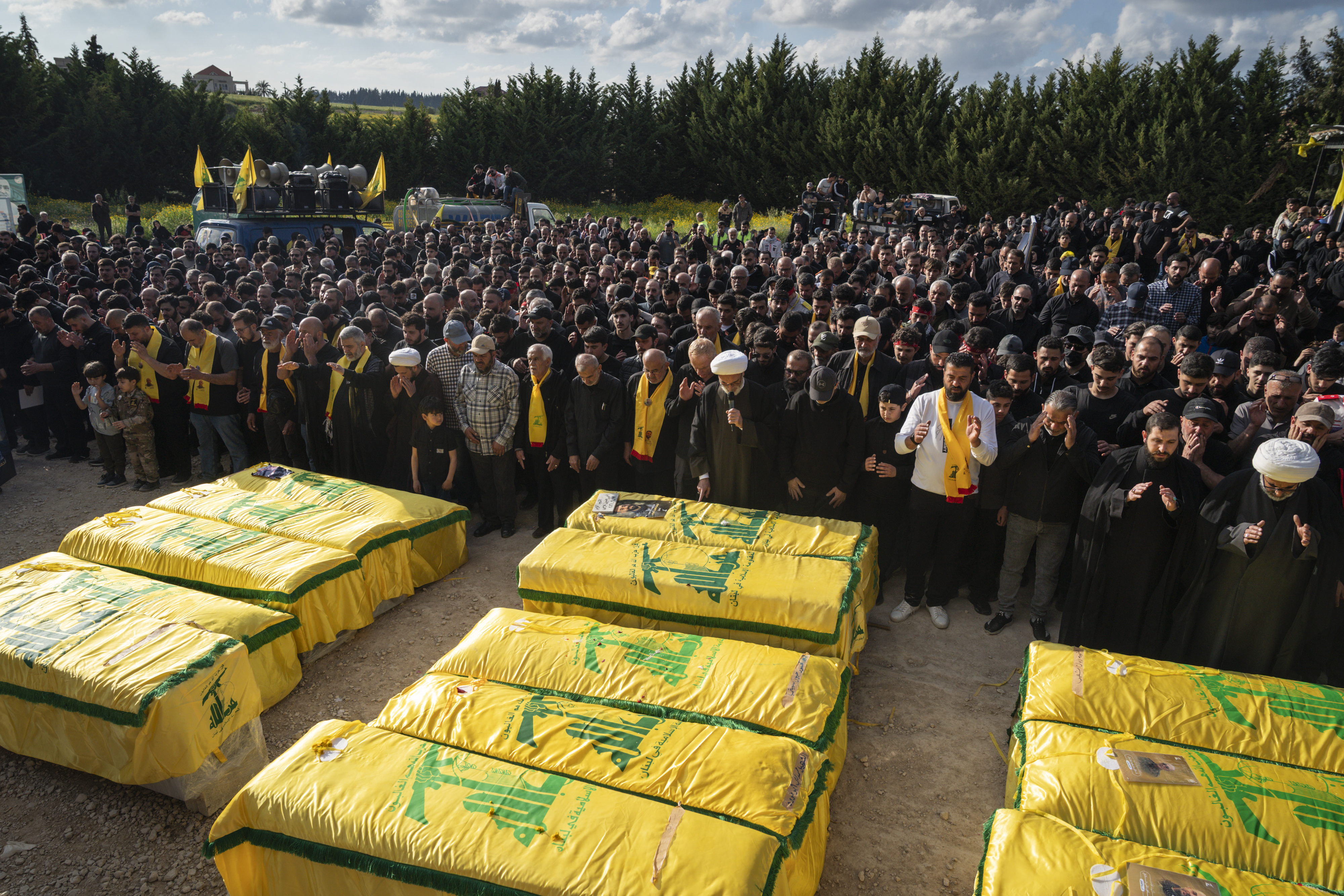 Mass Funeral Held For 29 Lebanese Buried In Temporary Cemeteries Until Ceasefire