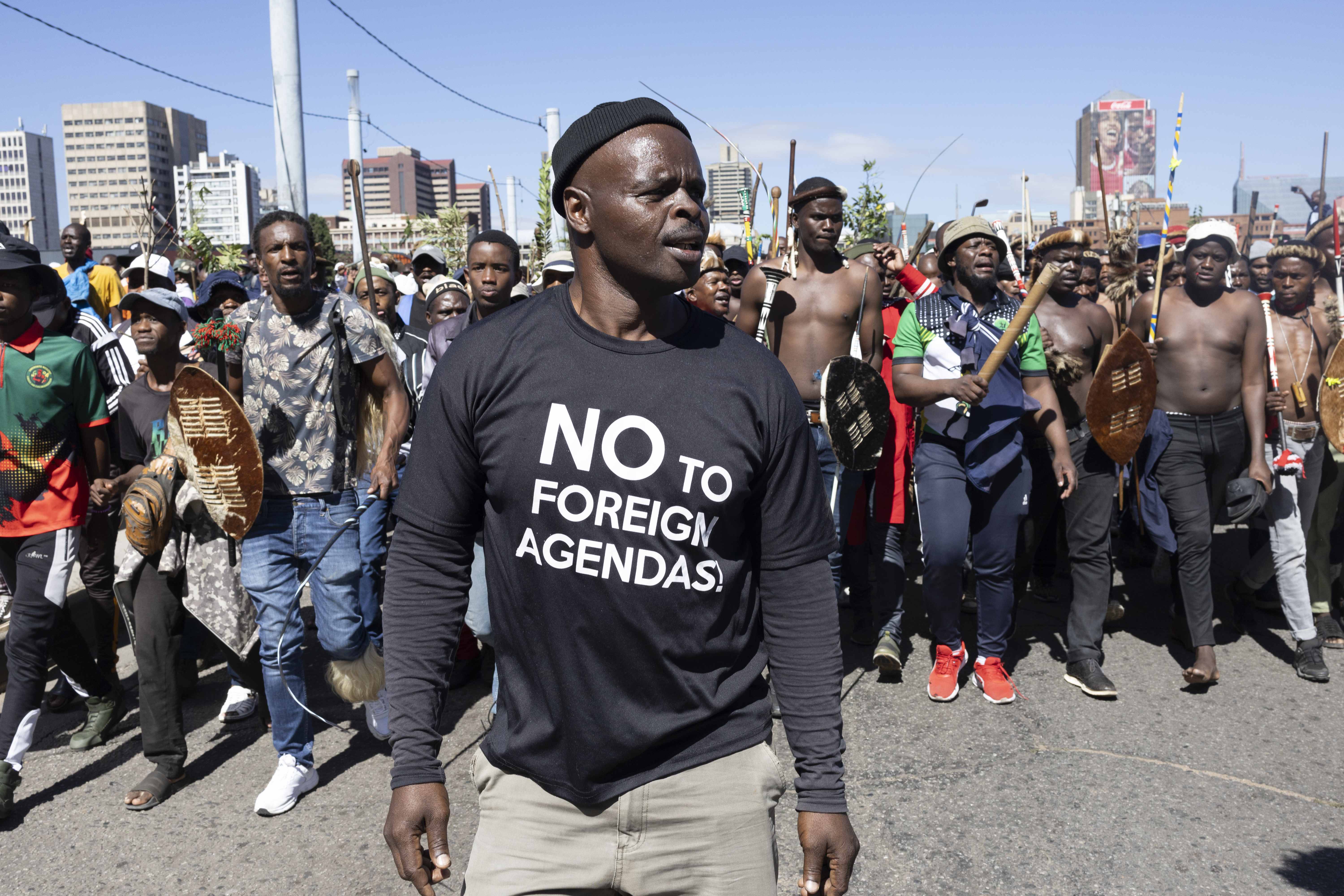 Protesters march through the streets of Johannesburg on 29 April in a March and March demonstration calling for all illegal foreign immigrants to leave South Africa. (Photo: Kim Ludbrooke / EPA)