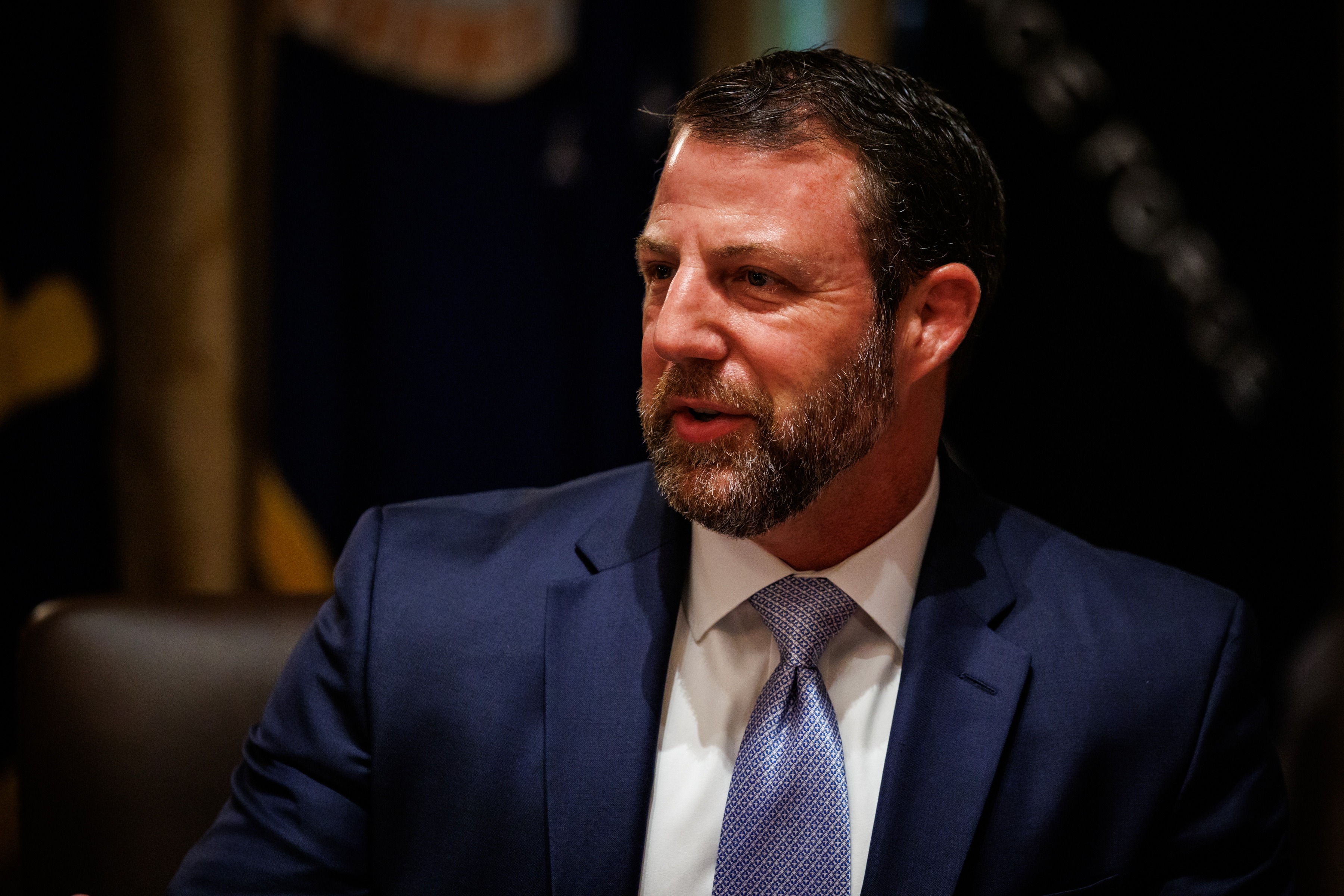 US Secretary of Homeland Security Markwayne Mullin speaks during a Cabinet meeting with US President Donald Trump in the Cabinet Room of the White House in Washington, DC, USA, 27 May 2026. Trump held the meeting with members of his Cabinet amid ongoing US-Iran negotiations. EPA/SAMUEL CORUM / POOL

