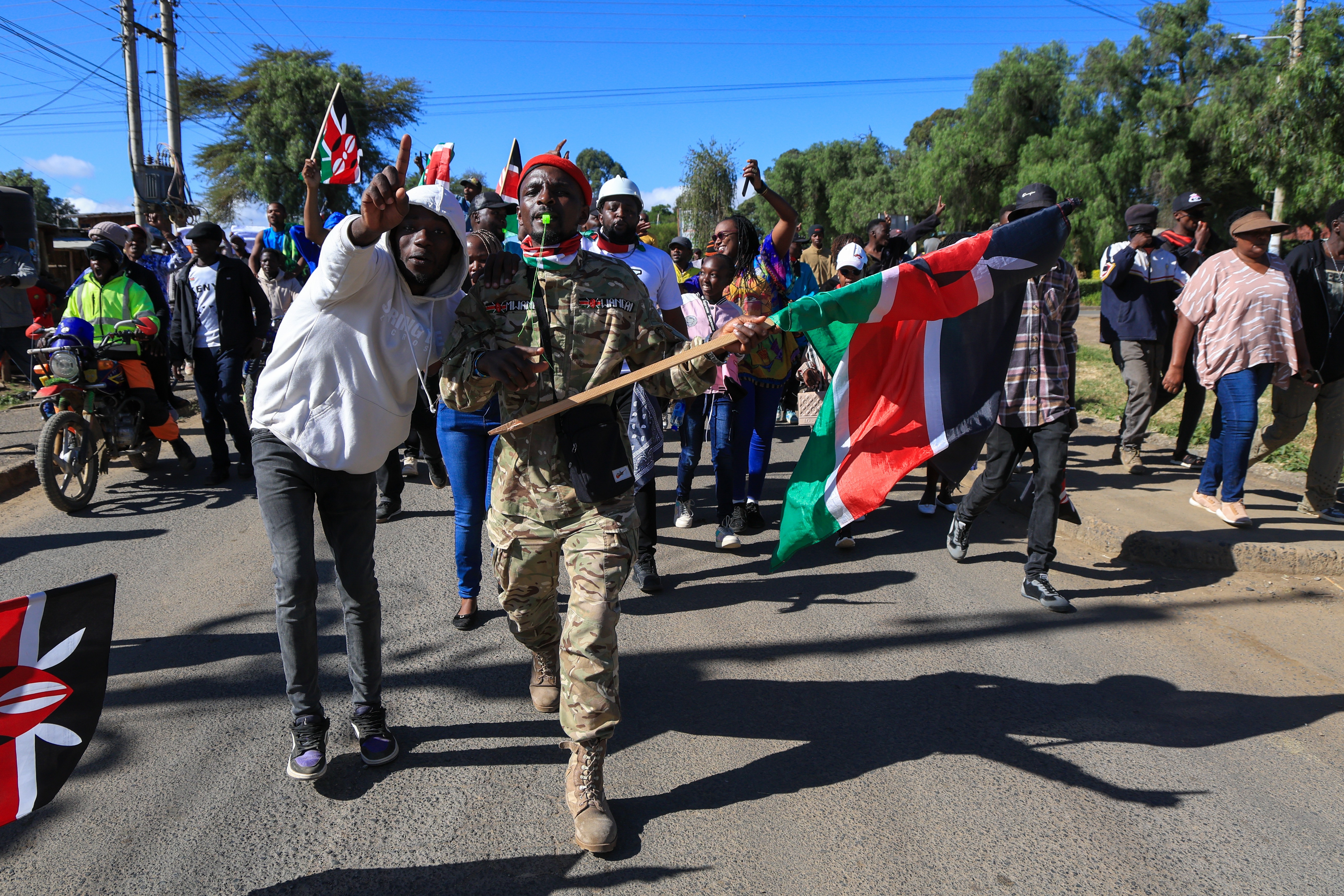 Activists take part in a protest against an Ebola facility in Nanyuki, 200 km north of Nairobi, Kenya, 01 June 2026. Hundreds of people took to the streets to protest the establishment of an Ebola quarantine centre for American citizens at Laikipia Air Base. EPA/STRINGER