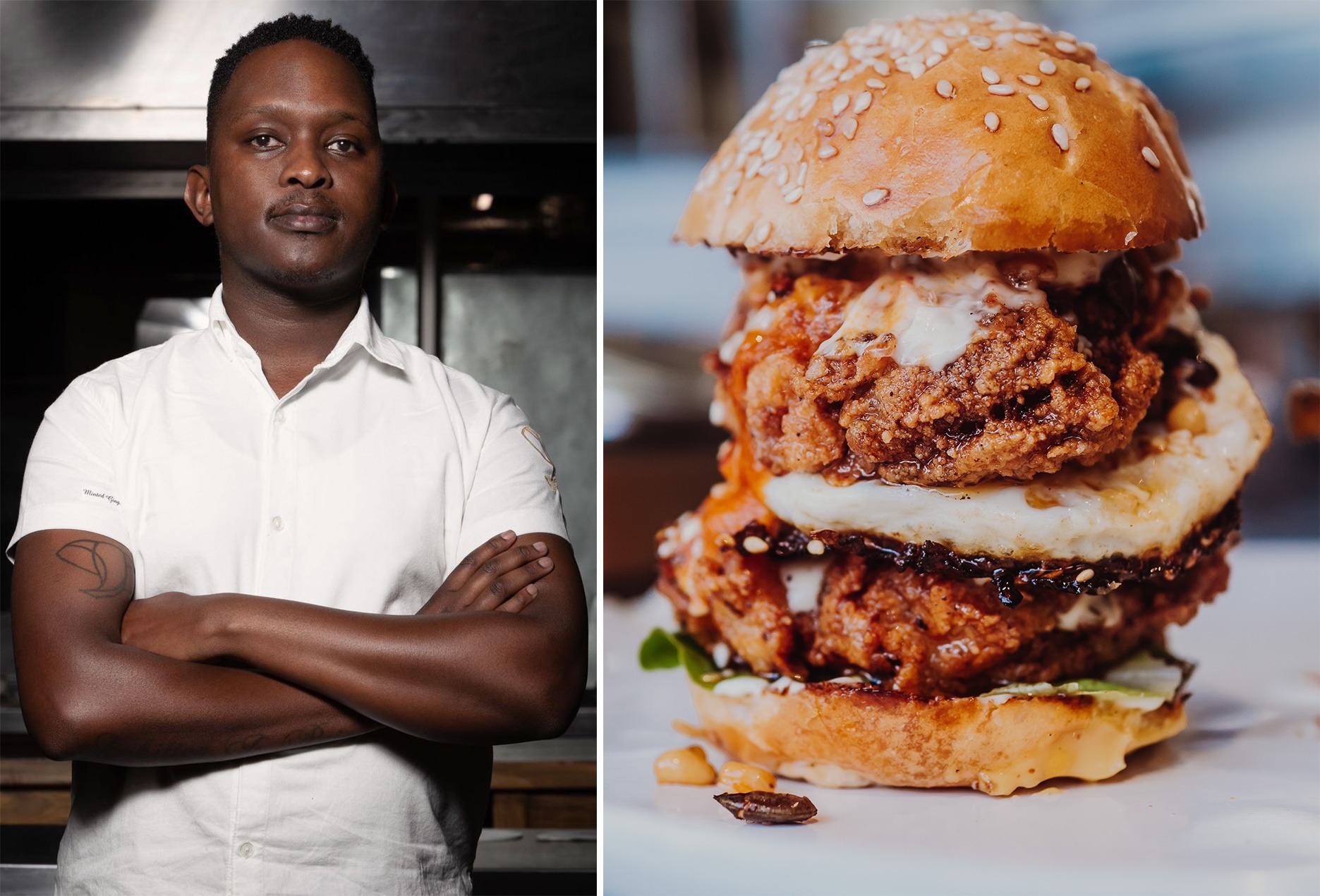 fried chicken and egg with sous kaani, amasi dressing and smoked mayonnaise