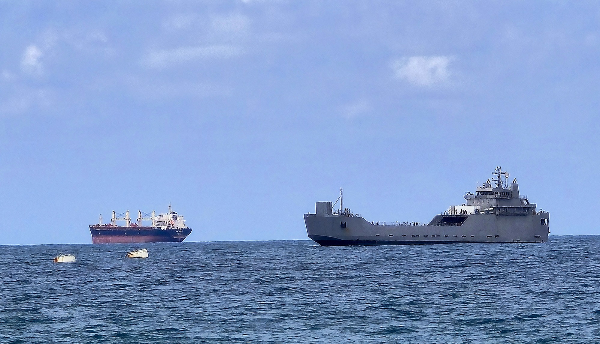 An Israeli naval vessel motors towards the Israeli port of Ashdod, about 40km south of Tel Aviv, on 20 May 2026, after Israeli forces intercepted the Gaza-bound Global Sumud Flotilla