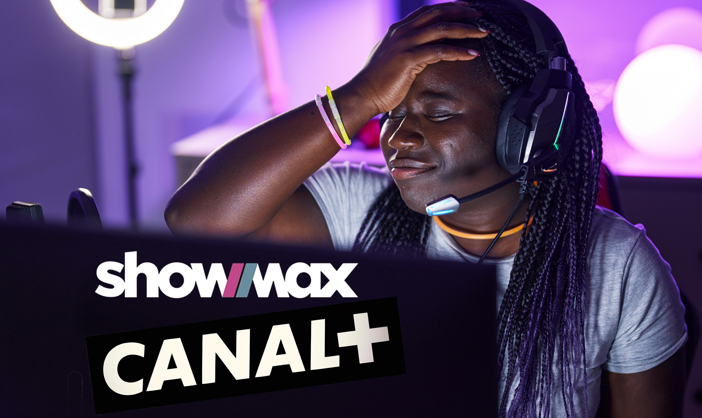 Illustrative image | Stressed streamer. (Photo: Freepik) | Showmax logo. (Photo: Showmax) | Canal+ logo. (Photo: Wikimedia)