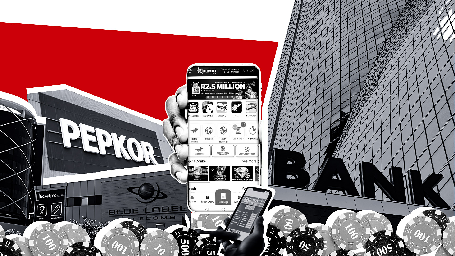 South Africa’s online gambling crisis is being fuelled by local financial service groups. The industry’s extreme growth includes shadowy offshore operators who bolt when detected.  (Source: Canva / OL / BusinessTech)