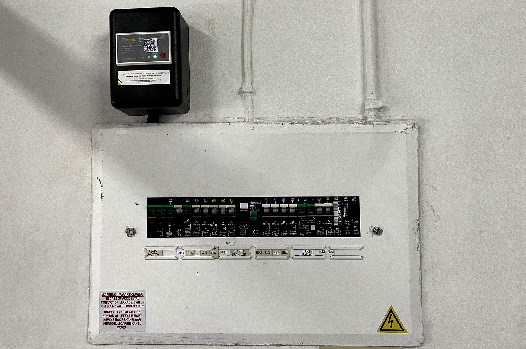 The Tjommie smart geyser management device connects directly to a home distribution board to monitor and control geyser usage. (Photo: Kyran Blaauw)