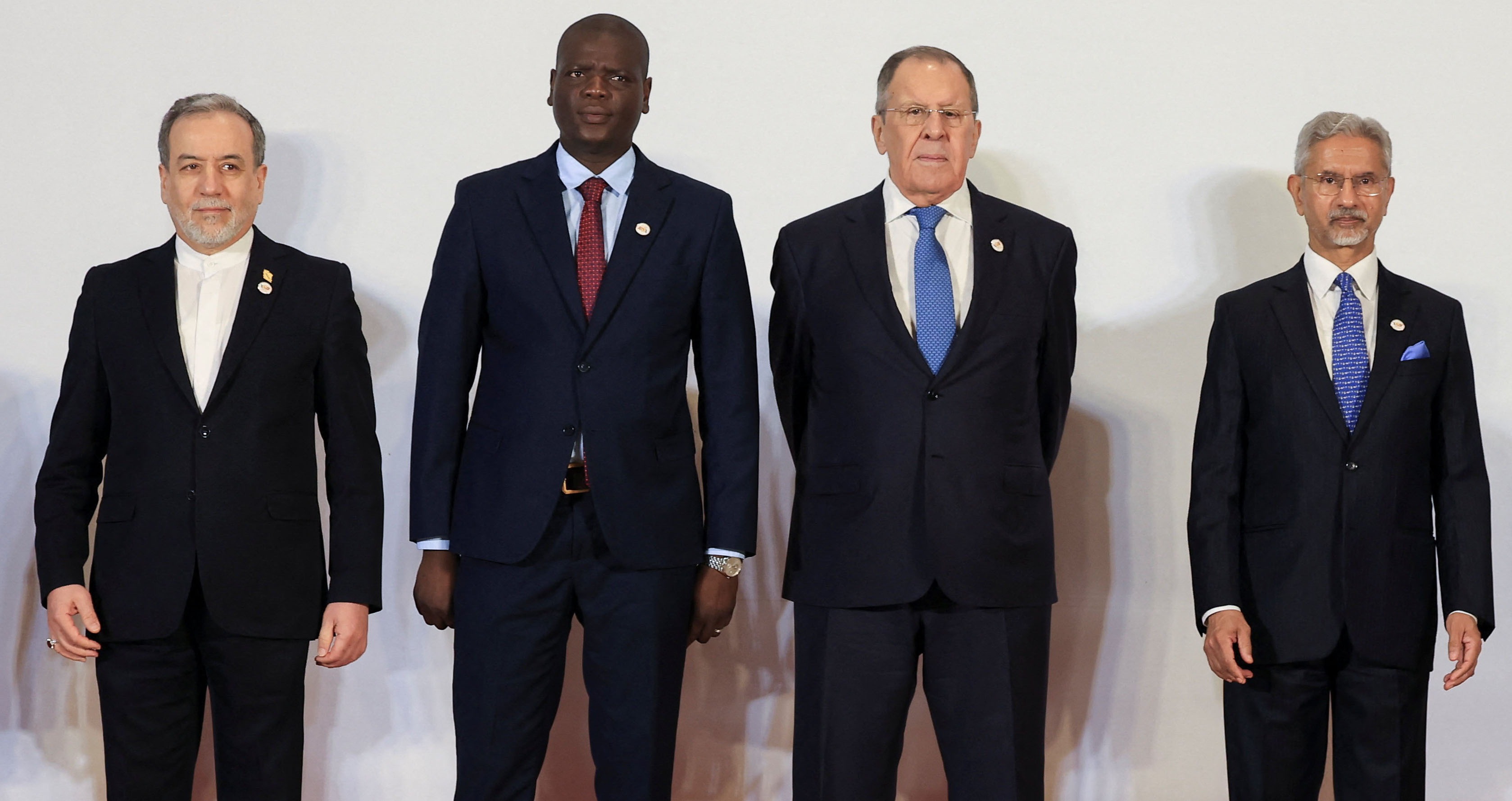 ranian Foreign Minister Abbas Araqchi, South African Foreign Minister Ronald Lamola, Russian Foreign Minister Sergey Lavrov and Indian Foreign Minister Subrahmanyam Jaishankar at the BRICS foreign ministers’ meeting in New Delhi on 14 May. (Photo: Adnan Abidi / Reuters)