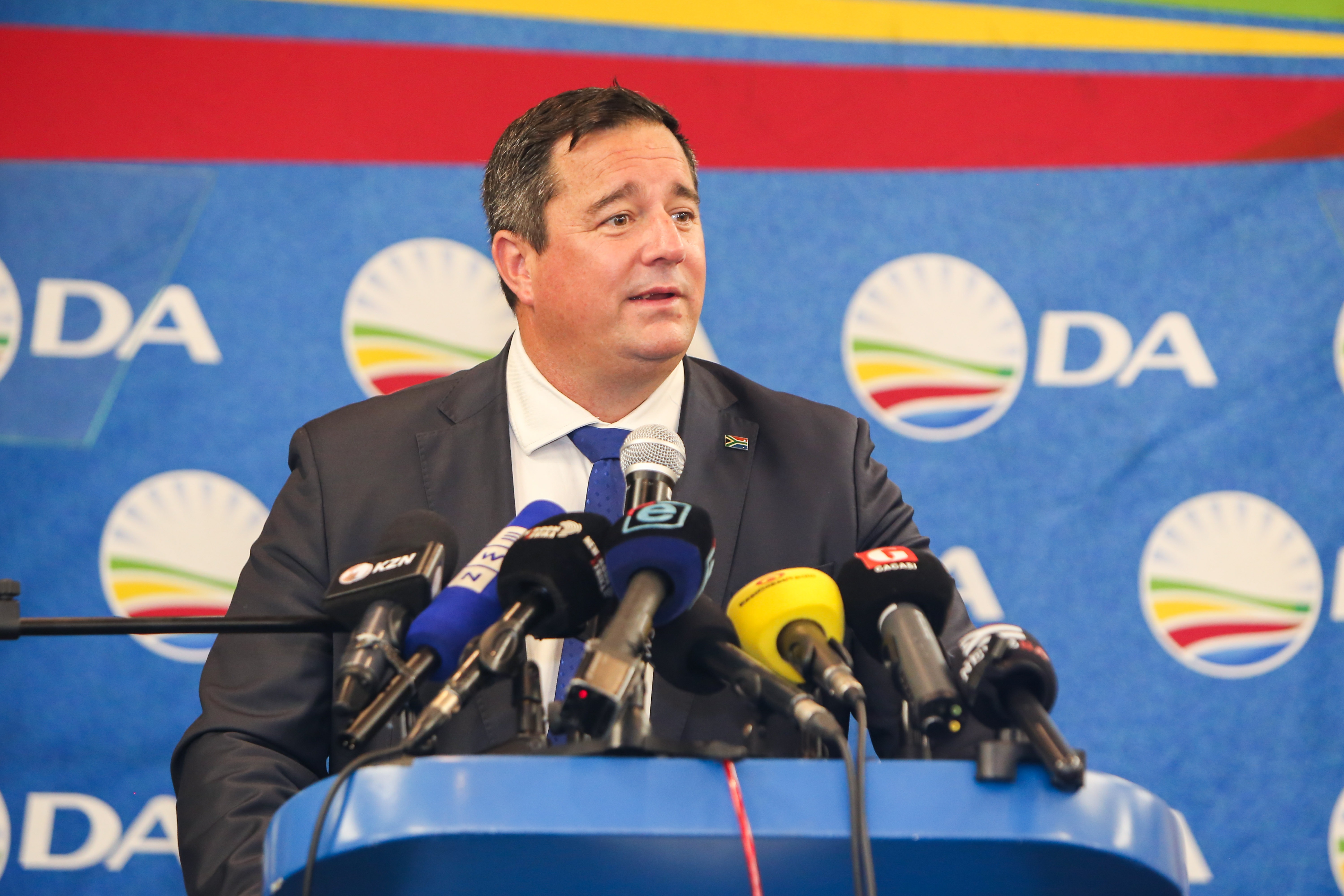 John Steenhuisen addresses the media at the Riverside Hotel in Durban on 4 February 2026. (Photo: Gallo Images / Siyabonga Sokhela)
