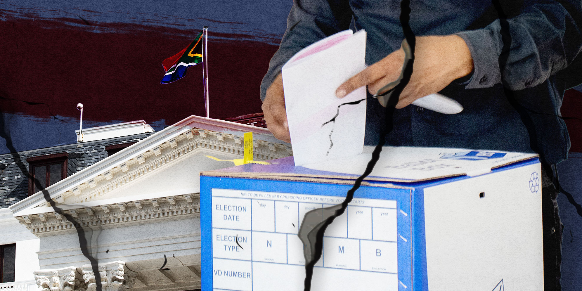 Illustrative Image: Generic voting (Photo: Daily Maverick) | Generic Parliament (Photo: Daily Maverick) | Cracks (Image: Freepik) 