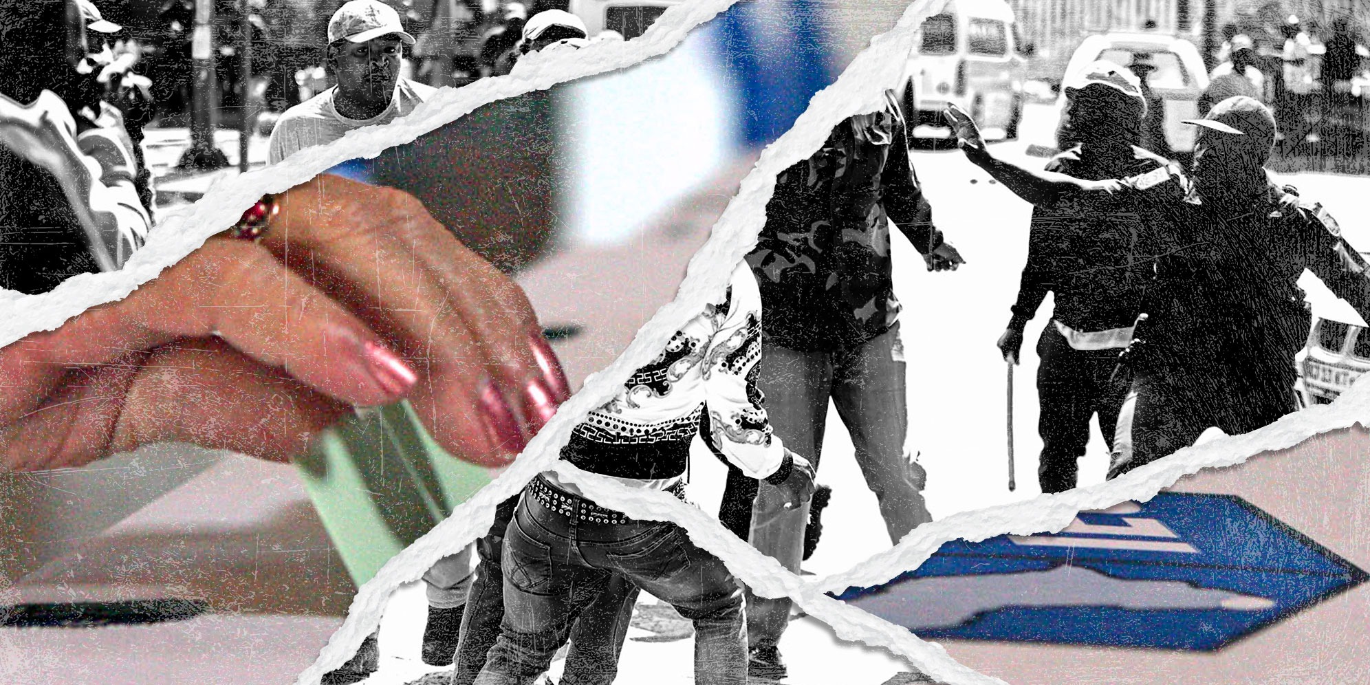 Illustrative Image: Members of Operation Dudula clash with suspected foreign nationals and police in Atteridgeville on 1 September 2022. (Photo: Deaan Vivier / Gallo Images / Beeld) | A person voting. (Photo: Charl Devenish / Gallo Images | (By Daniella Lee Ming Yesca) 