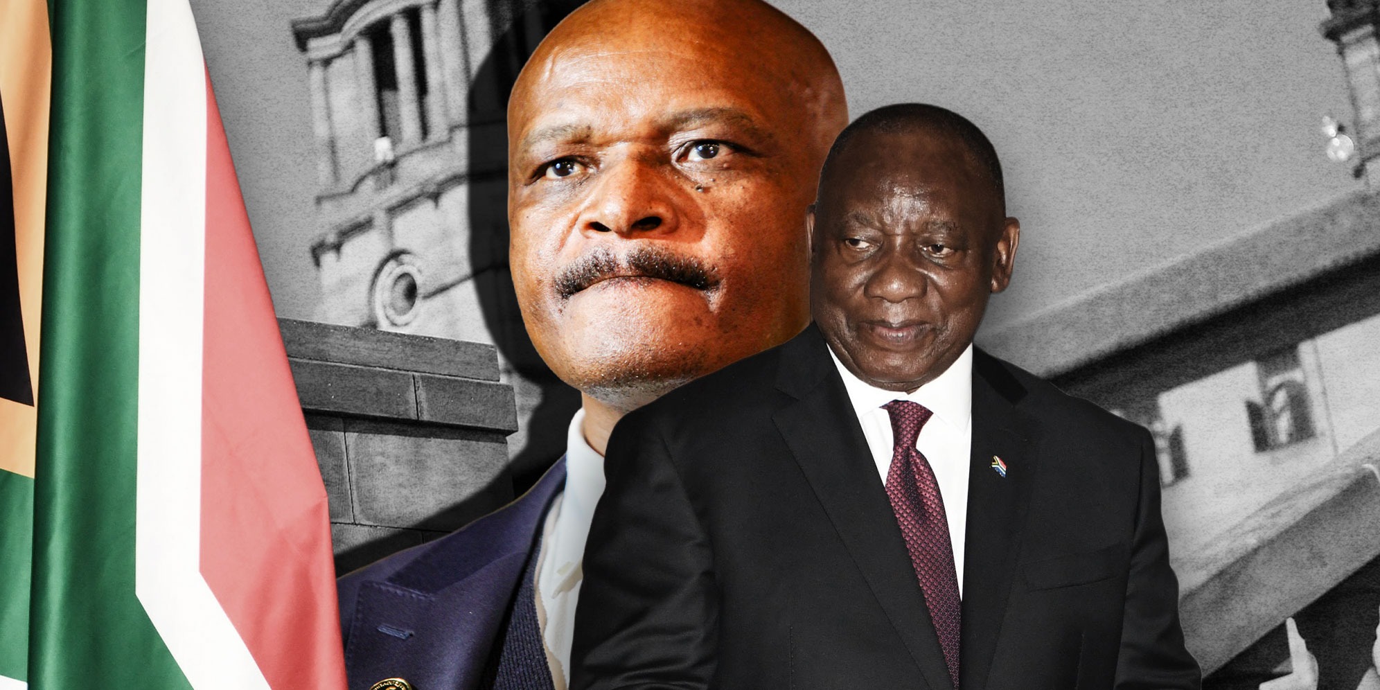 Illustrative Image: Union Buildings. (Photo: Gallo Images / Sunday Times / Alaister Russell) | Andy Mothibi (left). (Photo: Gallo Images / OJ KolotI) | President Cyril Ramaphosa. (Photo: Gallo Images / Frennie Shivambu) | (By Daniella Lee Ming Yesca) 