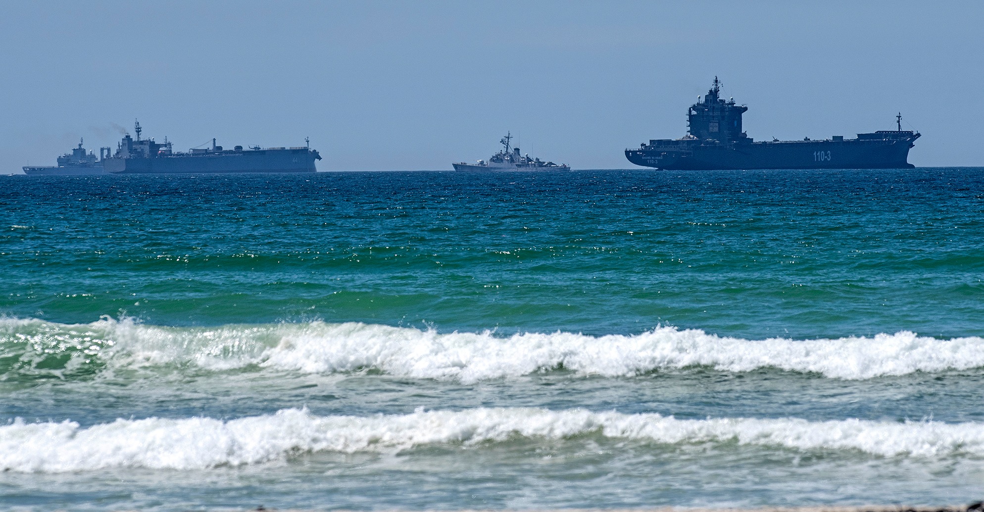 Three Iranian navy ships in False Bay on 13 January. (Photo: Brenton Geach) 