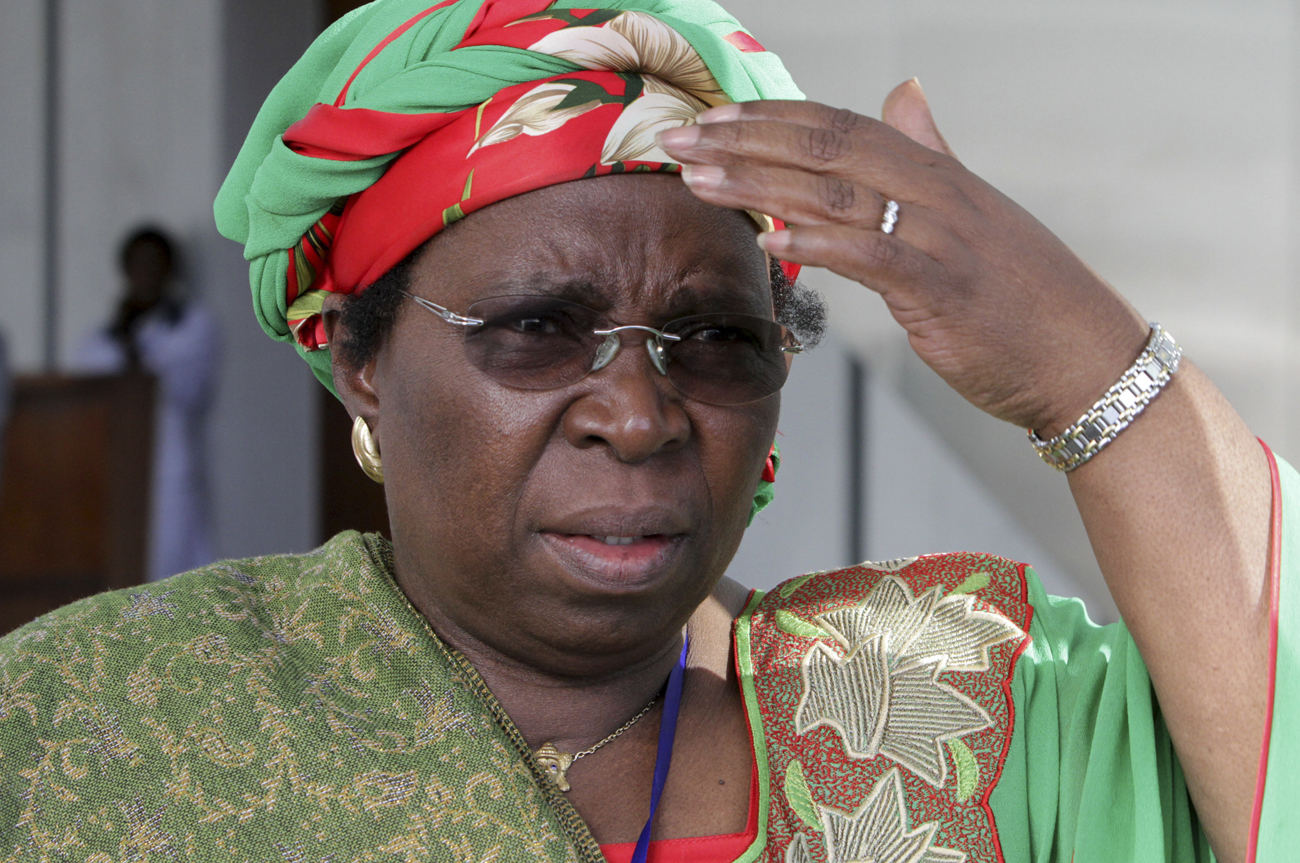 South Africa's Home Affairs Minister Nkosazana Dlamini-Zuma looks on as she leaves the African Union (AU) building in Ethiopia's capital Addis Ababa