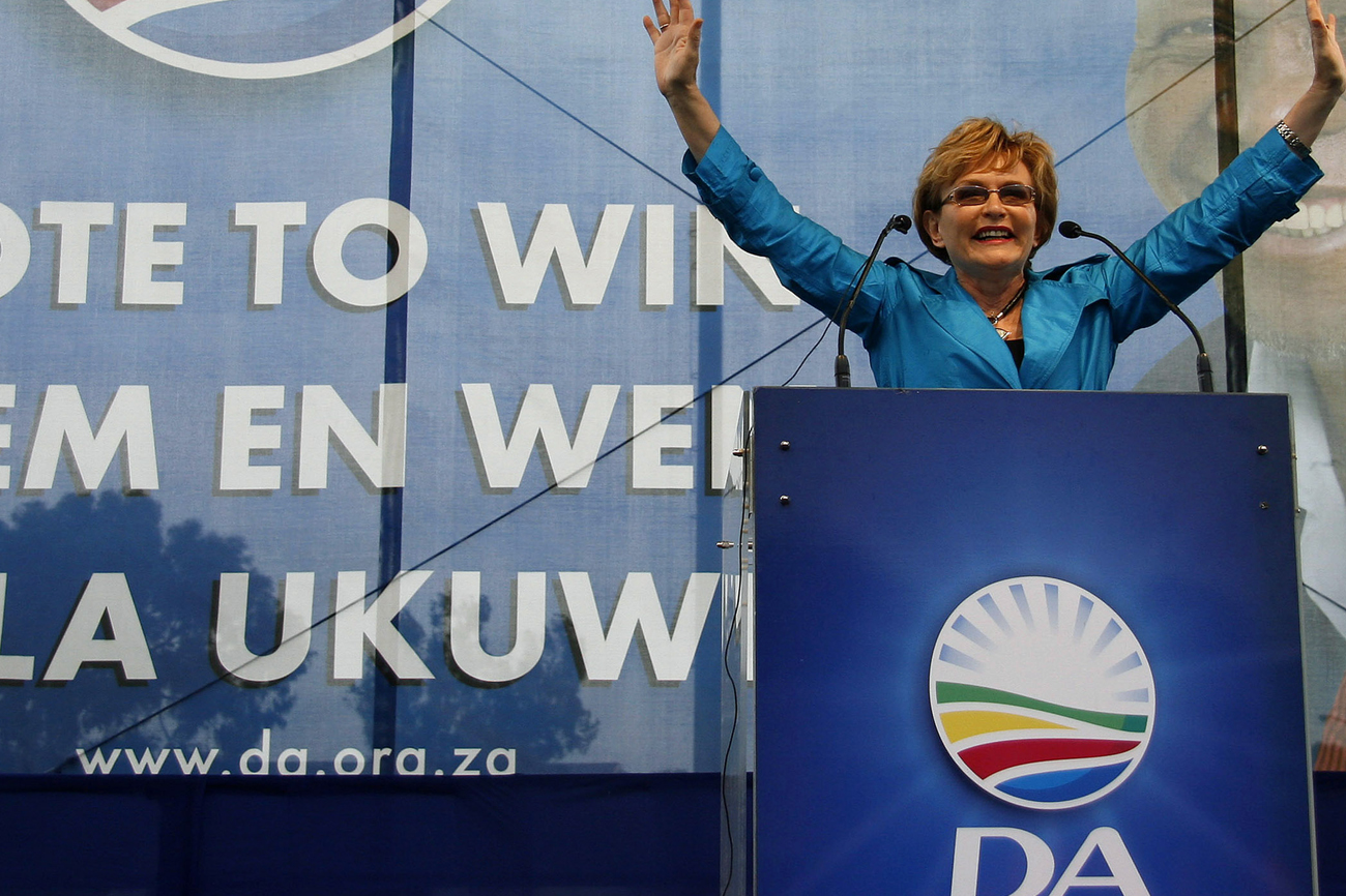 Zille, leader of South Africa's opposition Democratic Alliance party, addresses election rally in Mitchell's Plain township
