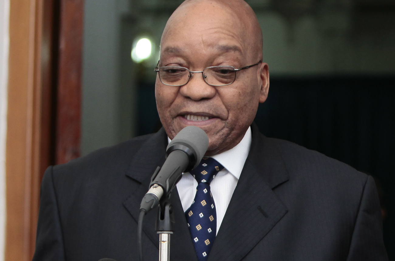 South African President Jacob Zuma answers a journalist's question after his meeting with his Algerian counterpart Abdelaziz Bouteflika in Algiers