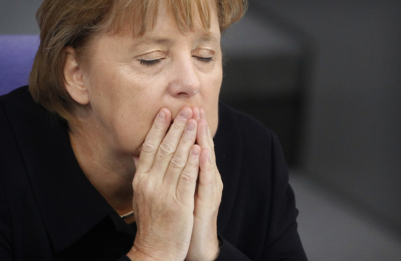 German Chancellor Angela Merkel listens to budget debate in Bundestag in Berlin