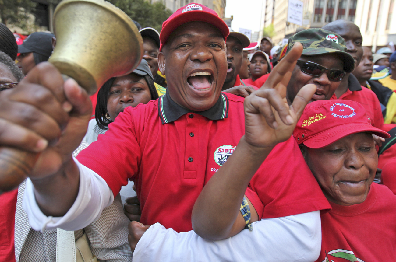 South African state workers seeking higher wages take part in a strike in Johannesburg