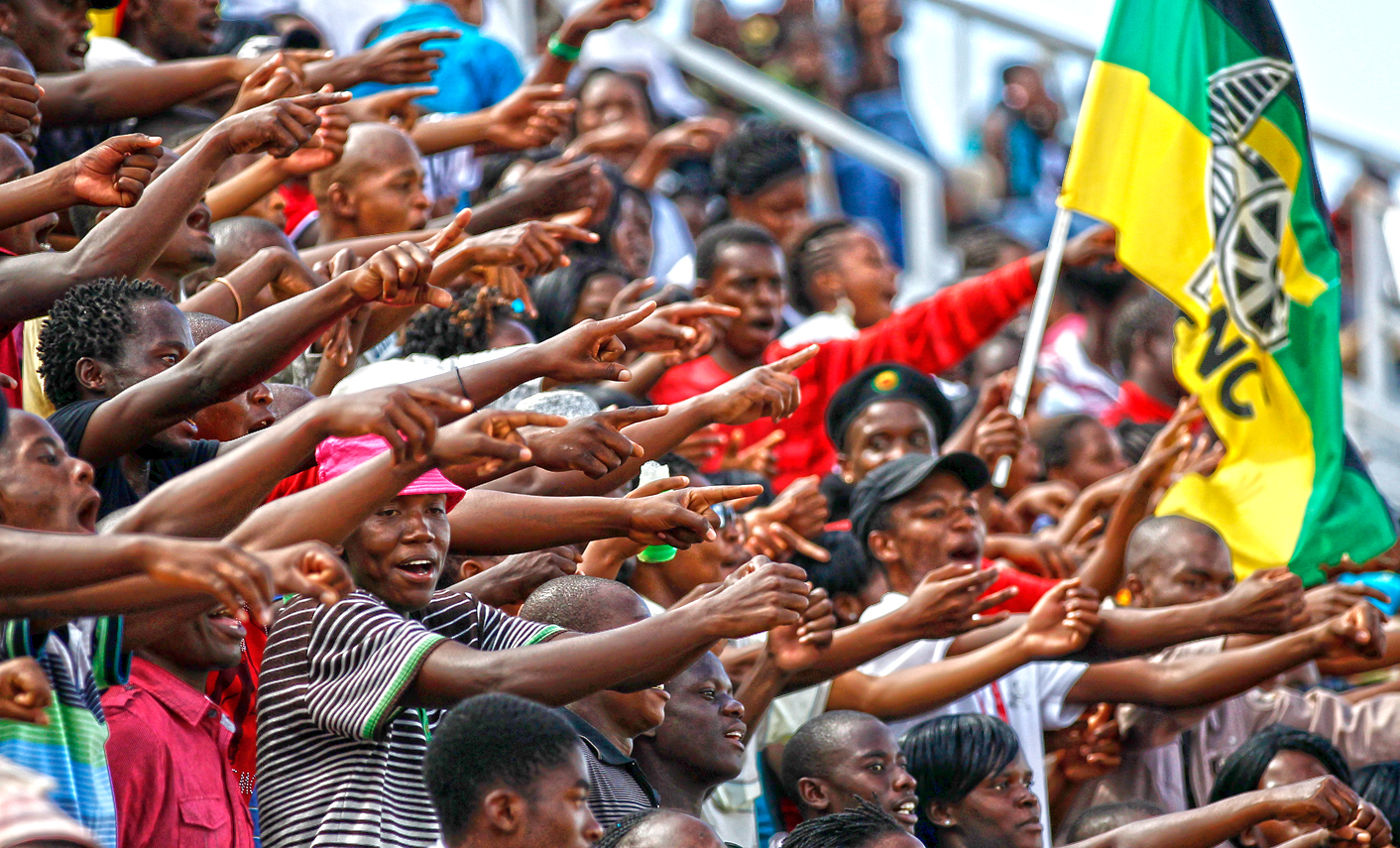 Supporters of African National Congress Youth League (ANCYL) chant slogans during an ANCYL rally in Limpopo province