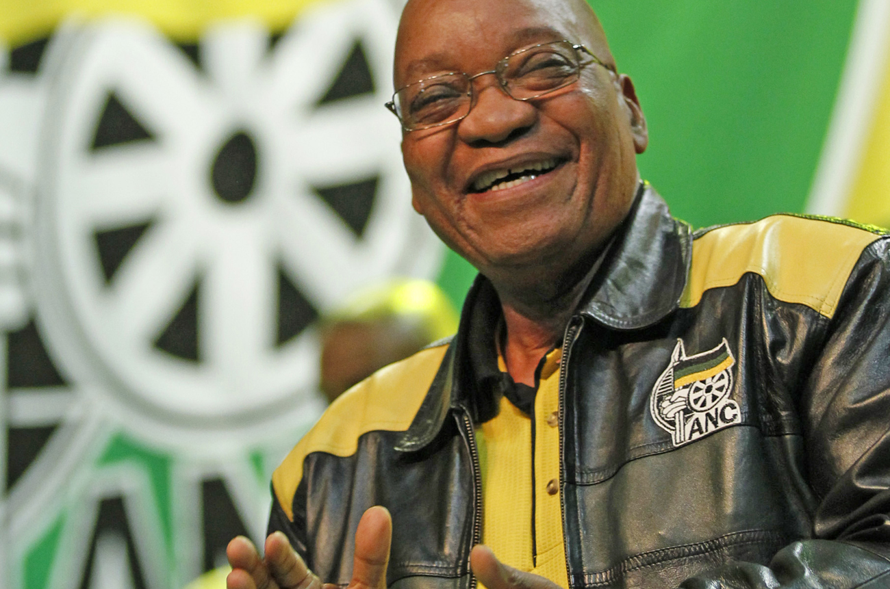President Jacob Zuma dances before delivering his closing address at the National General Council of his ruling African National Congress
