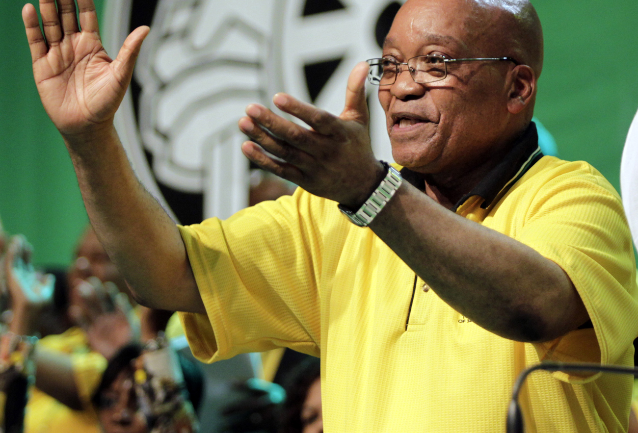 President Jacob Zuma dances after delivering his address at the National General Council of his ruling African National Congress in Durban