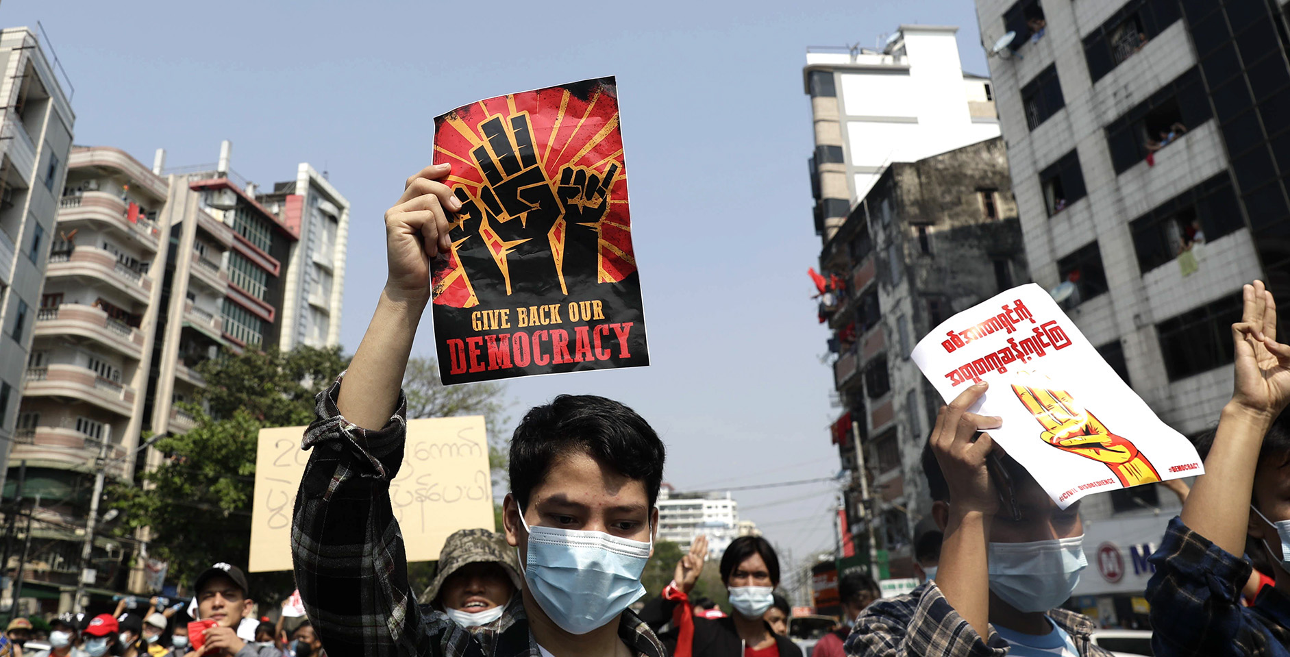 Thousands protest Myanmar coup in Yangon for a second day amid internet shut down