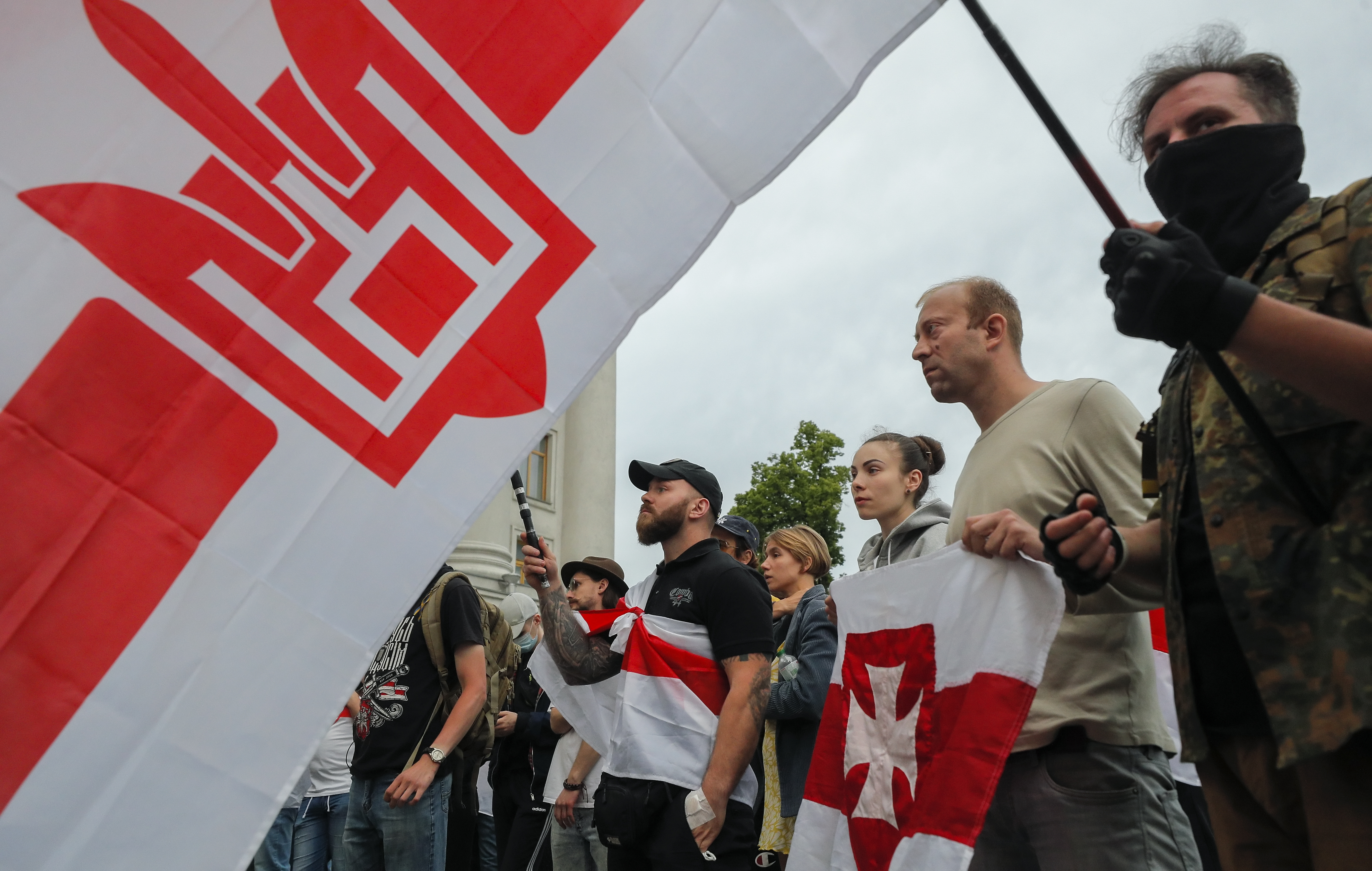 The protests against arrest of the Roman Protasevich in Belarus, in front of the Ukrainian Foreign Ministry in Kiev.