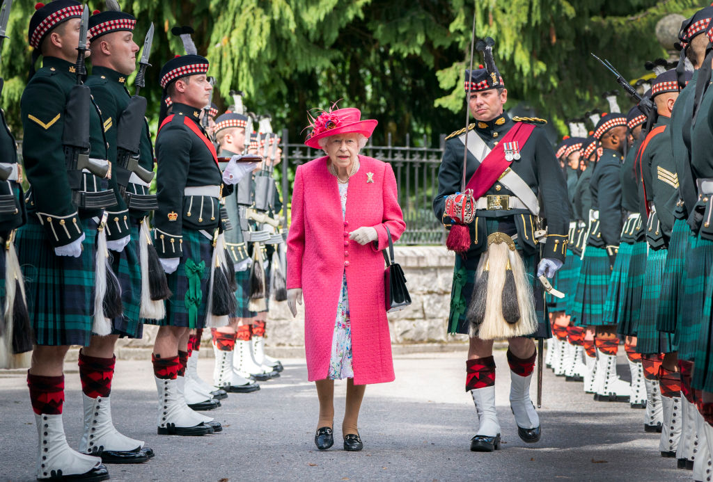 Queen Elizabeth II Inspects The Balaklava Company Of The Royal Regiment Of Scotland
