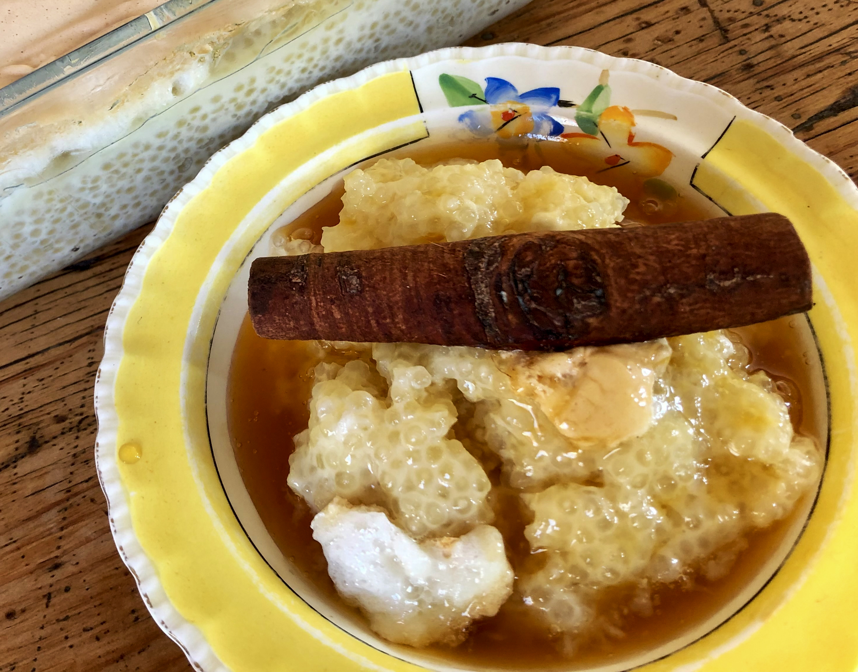 Sago pudding with hanepoot-apricot syrup