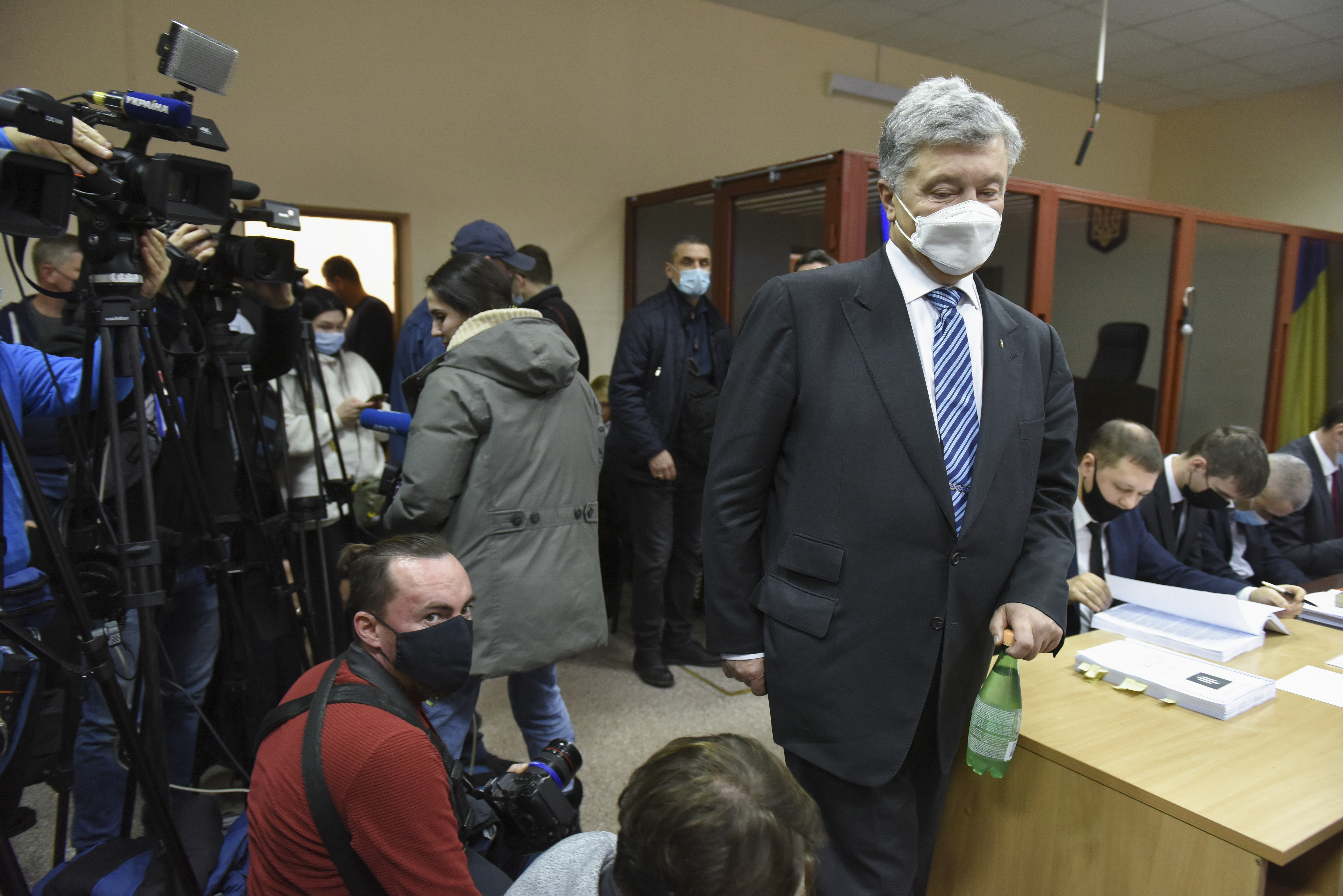 Former Ukrainian President Petro Poroshenko attends a court hearing in Kiev