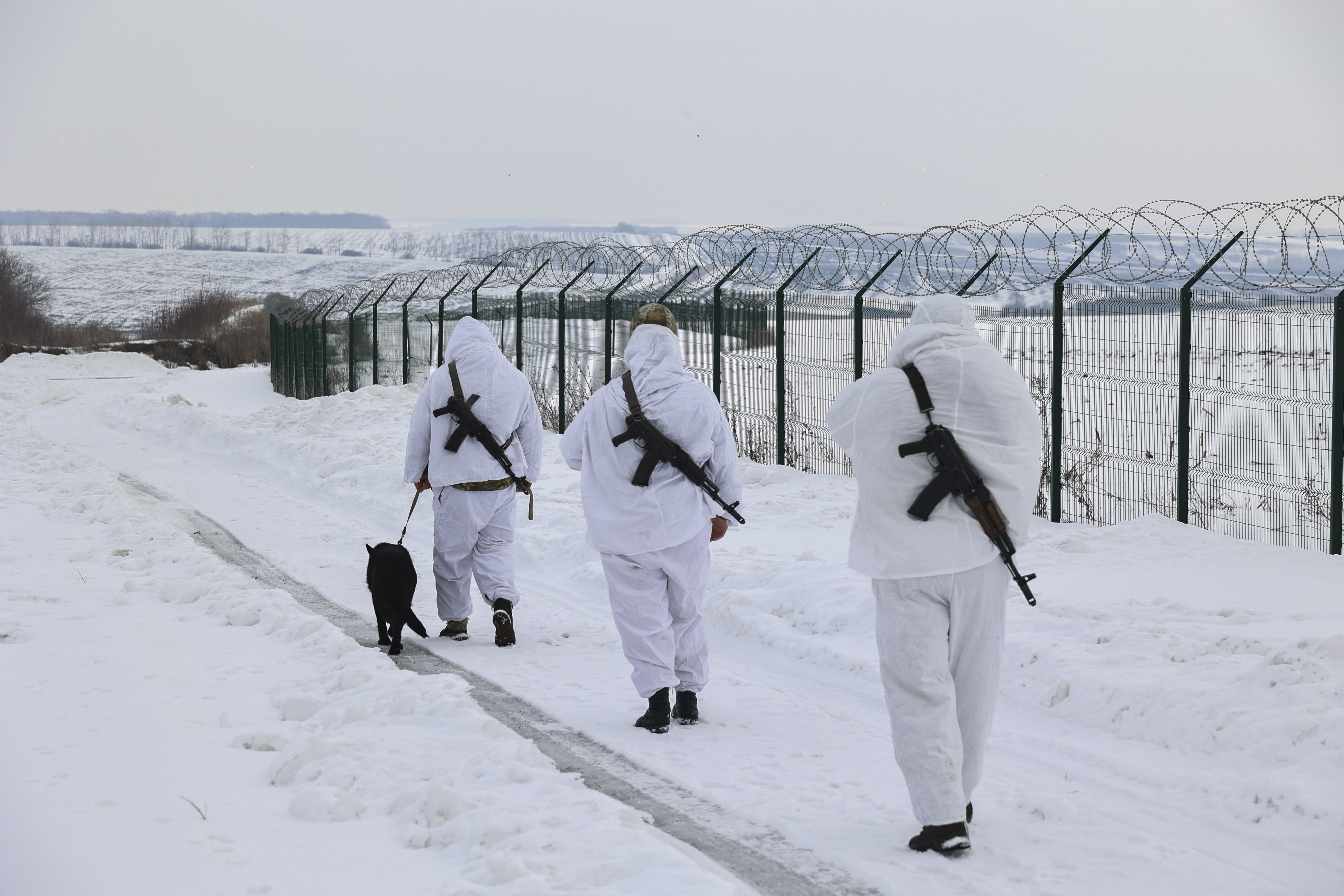 Ukrainian border guards patrol Ukraine - Russia border