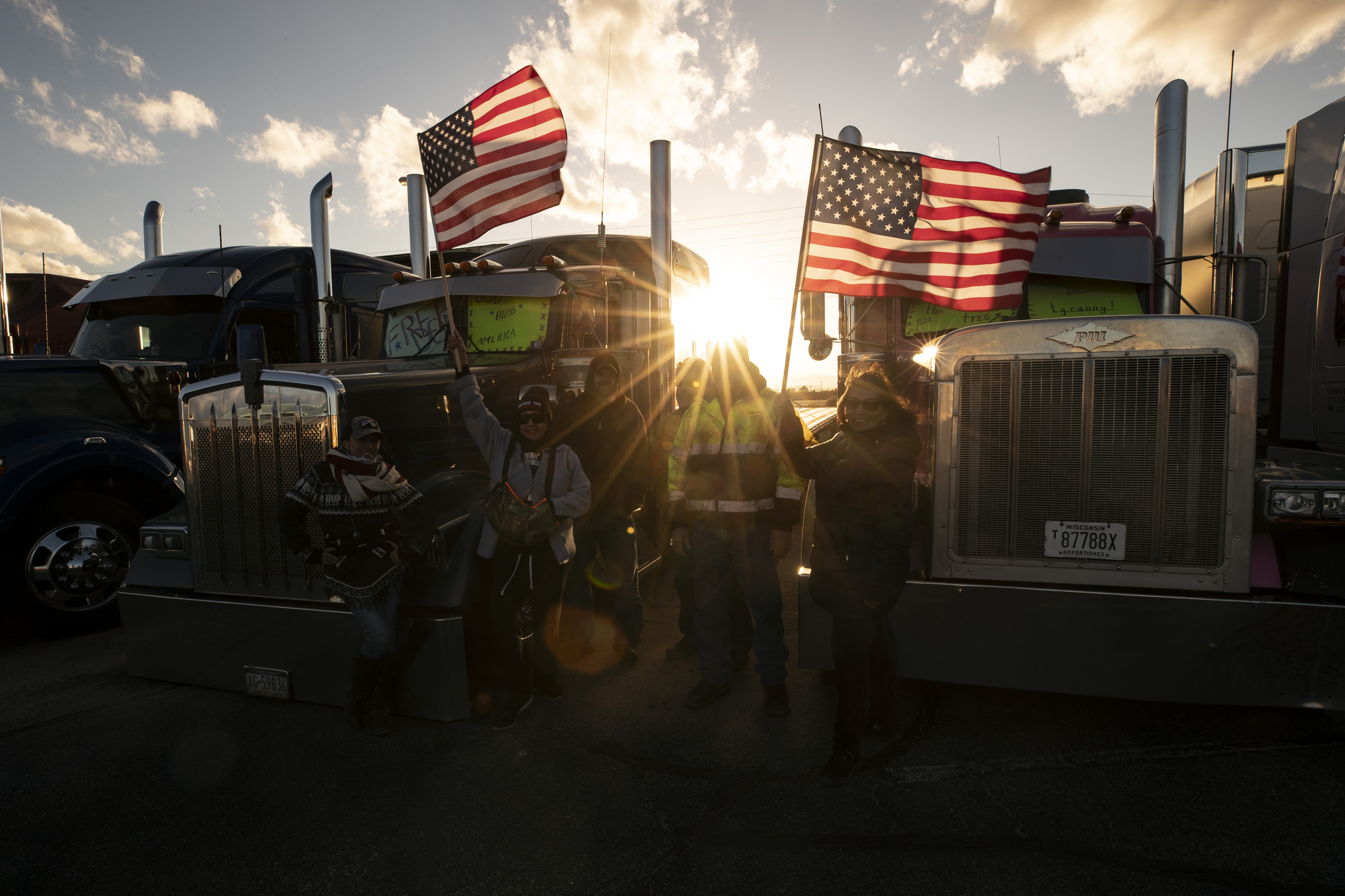 The People's Convoy gathering ahead of their departure for Washington DC in Adelanto