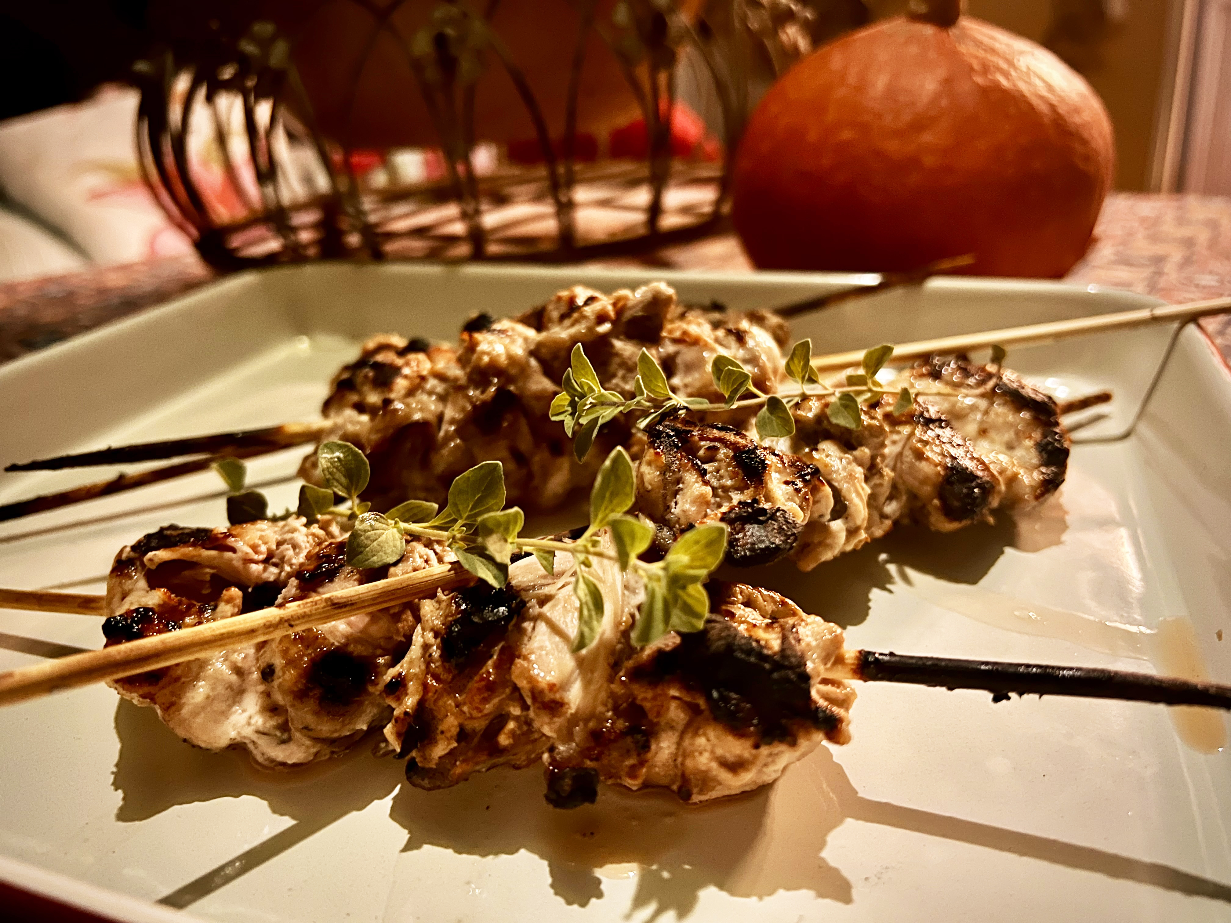 Deboned chicken thigh sosaties, Greek-style