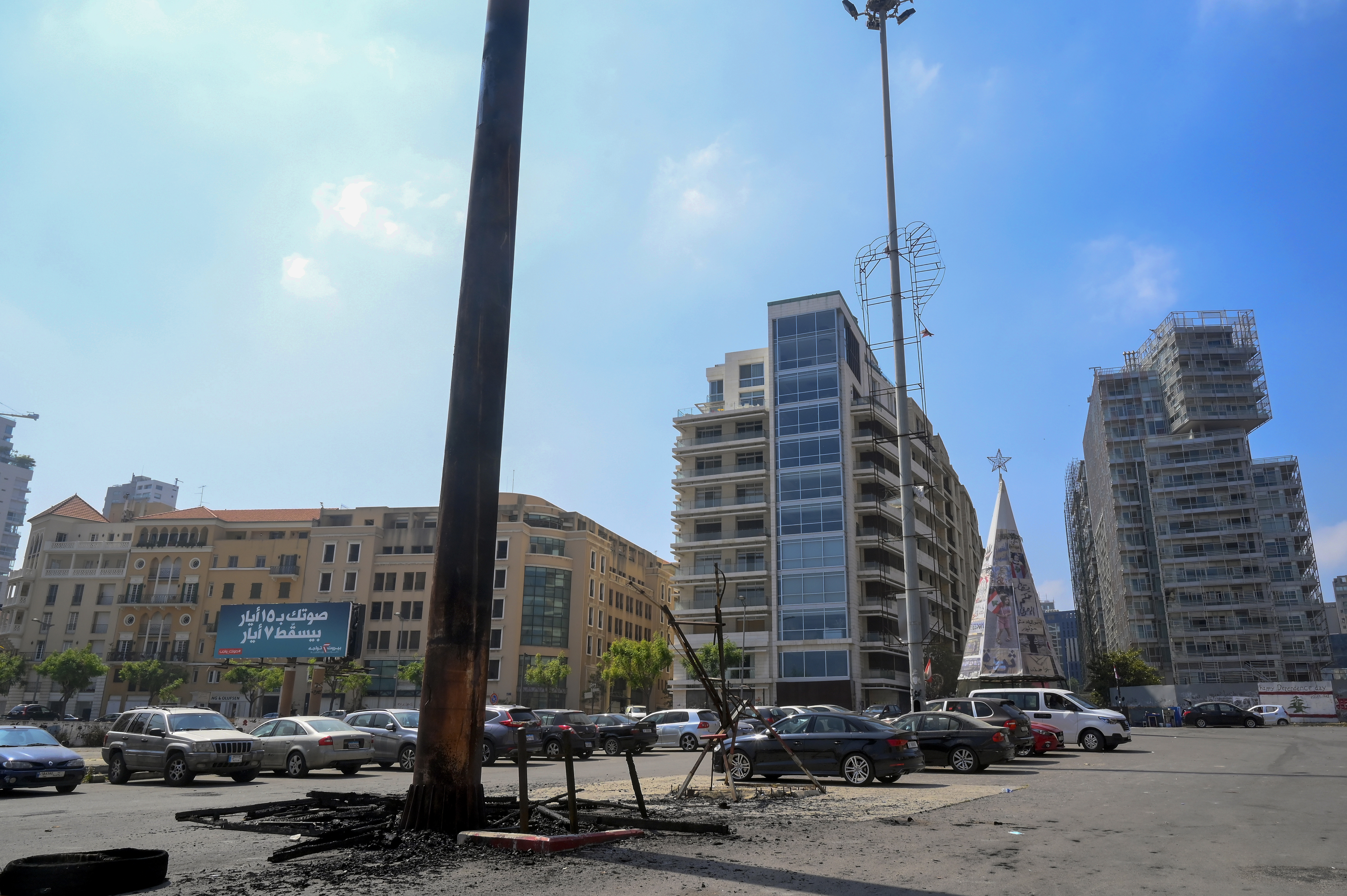 Beirut's Revolution Fist set on fire following Lebanon elections